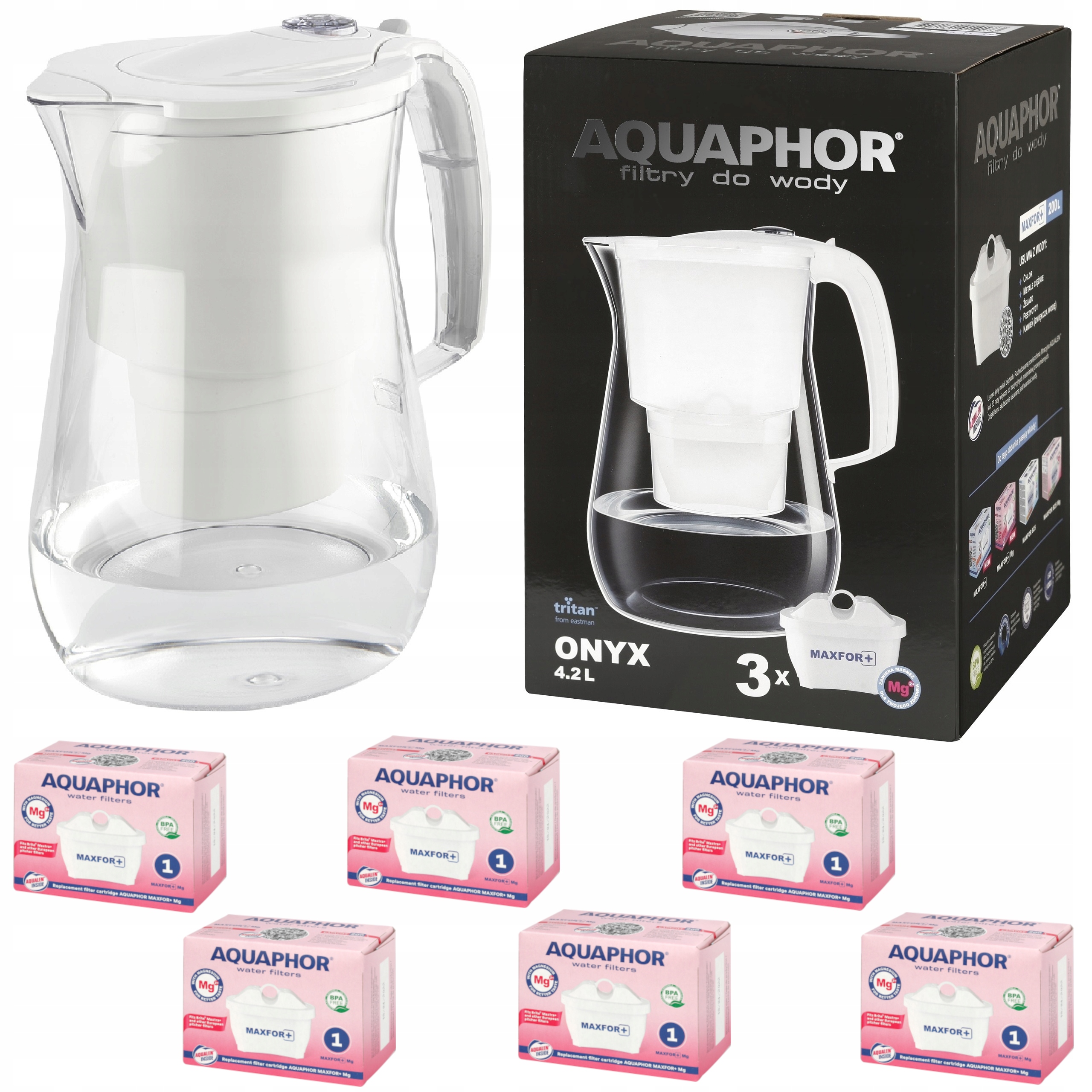 Filtrační konvice Aquaphor Onyx 4,2L Bílá Velká 6 filtrů Maxfor Mg