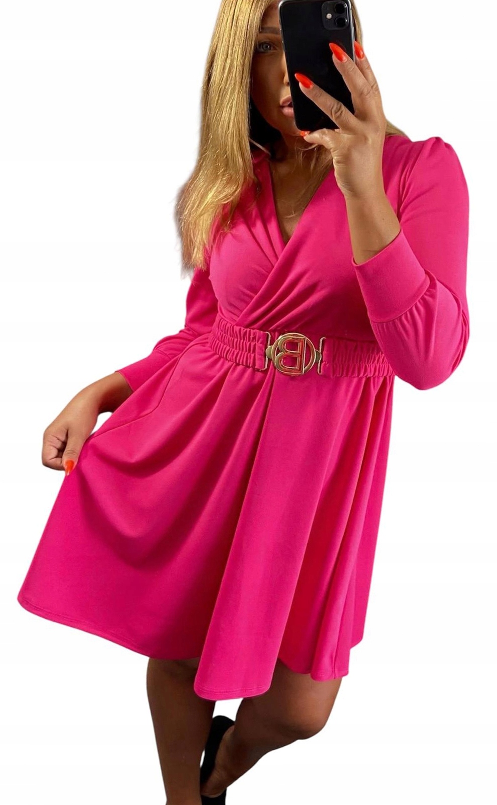 V580 Nová Kolekce Šaty Do Obálky S Páskem, Fuchsiová vel. 46 (3XL)
