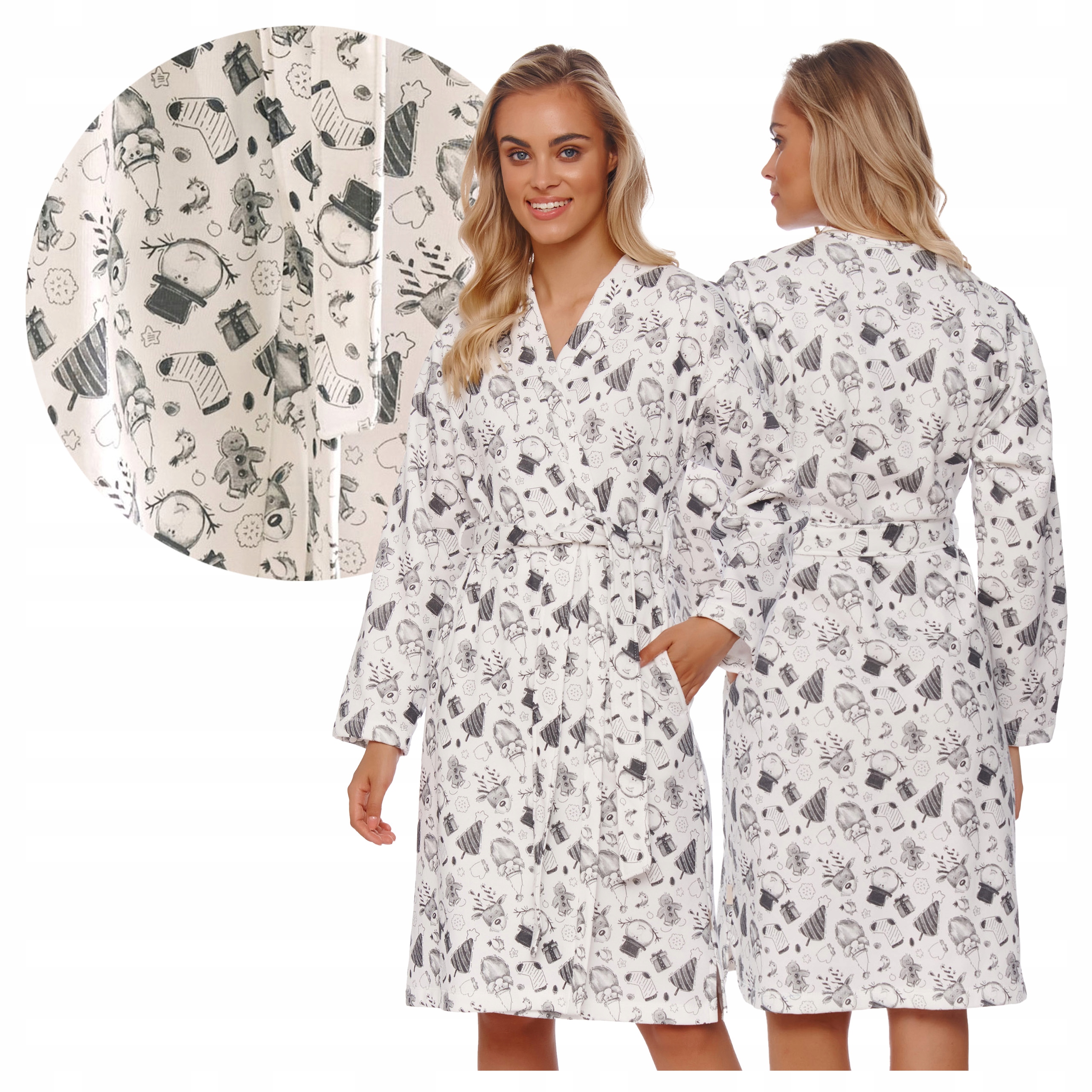 Teplý župan s dlouhým rukávem Bez Kapuce Zavazovací v pase Bavlna 4579 S