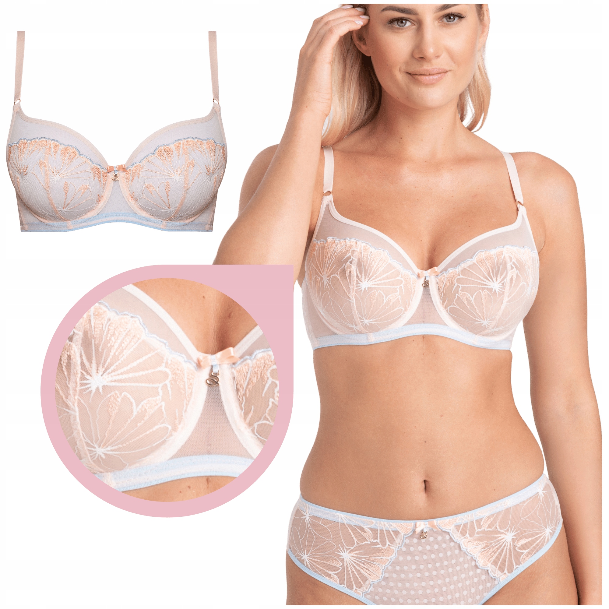 Samanta Tinka A143 měkká podprsenka soft pastelová výšivka květiny 85C