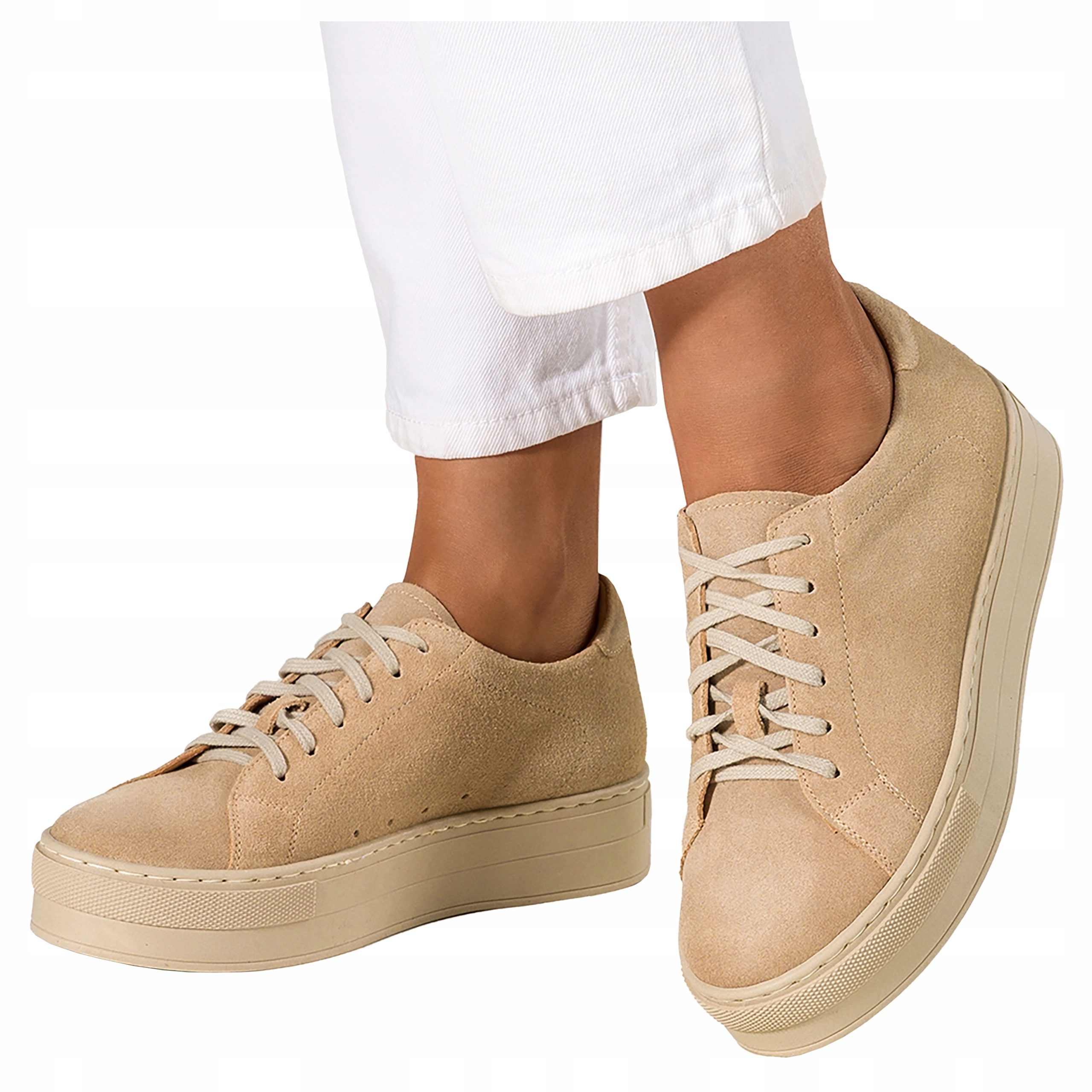 Sneakersy Dámské kožené sportovní boty béžové pohodlné Creepersy velikost 36