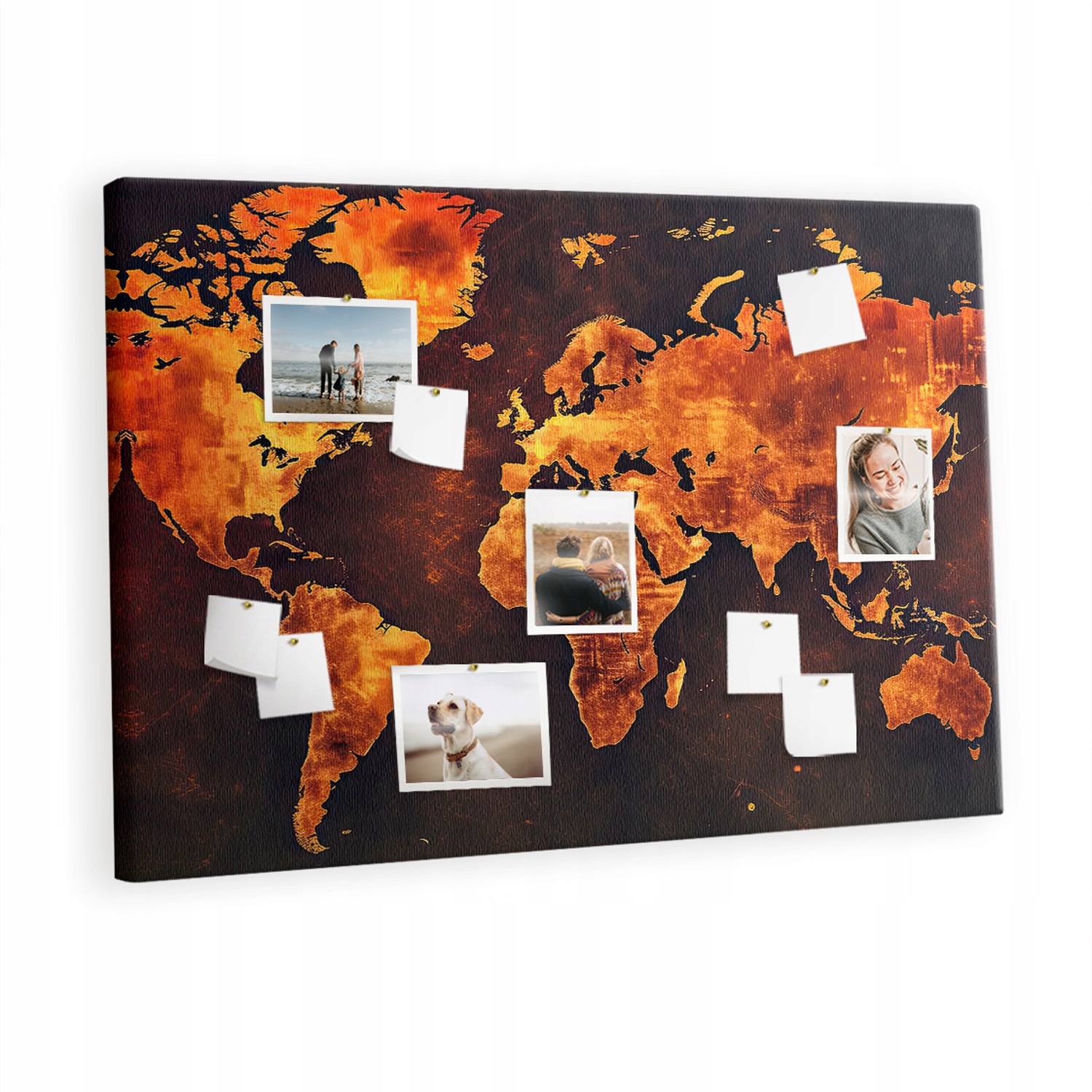 Obraz Korková tabule pro oblíbené fotografie Mapa světa 120 x 80 cm připínáčky