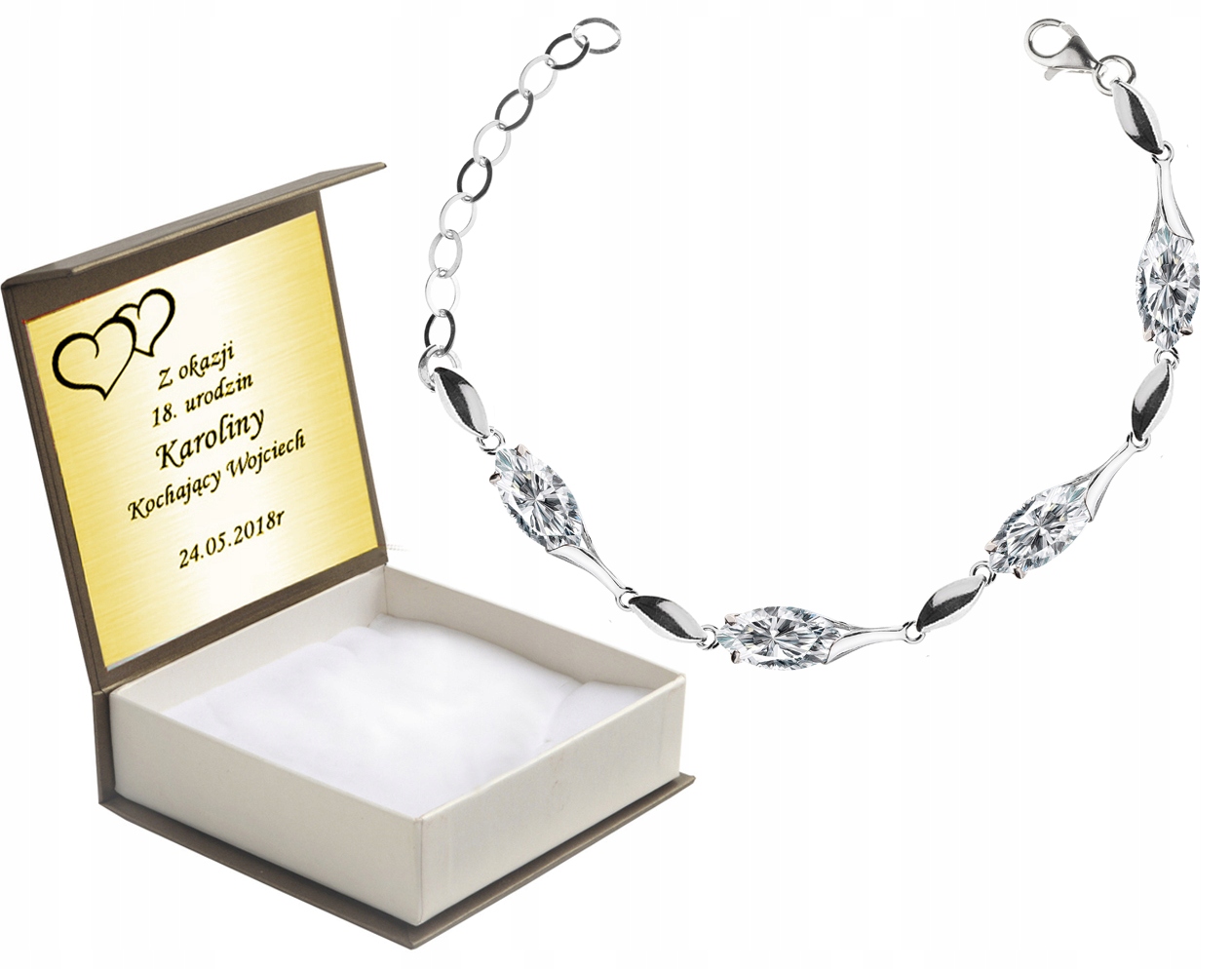 

Bransoletka Srebrne Sopelki Z Cyrkoniami + Grawer