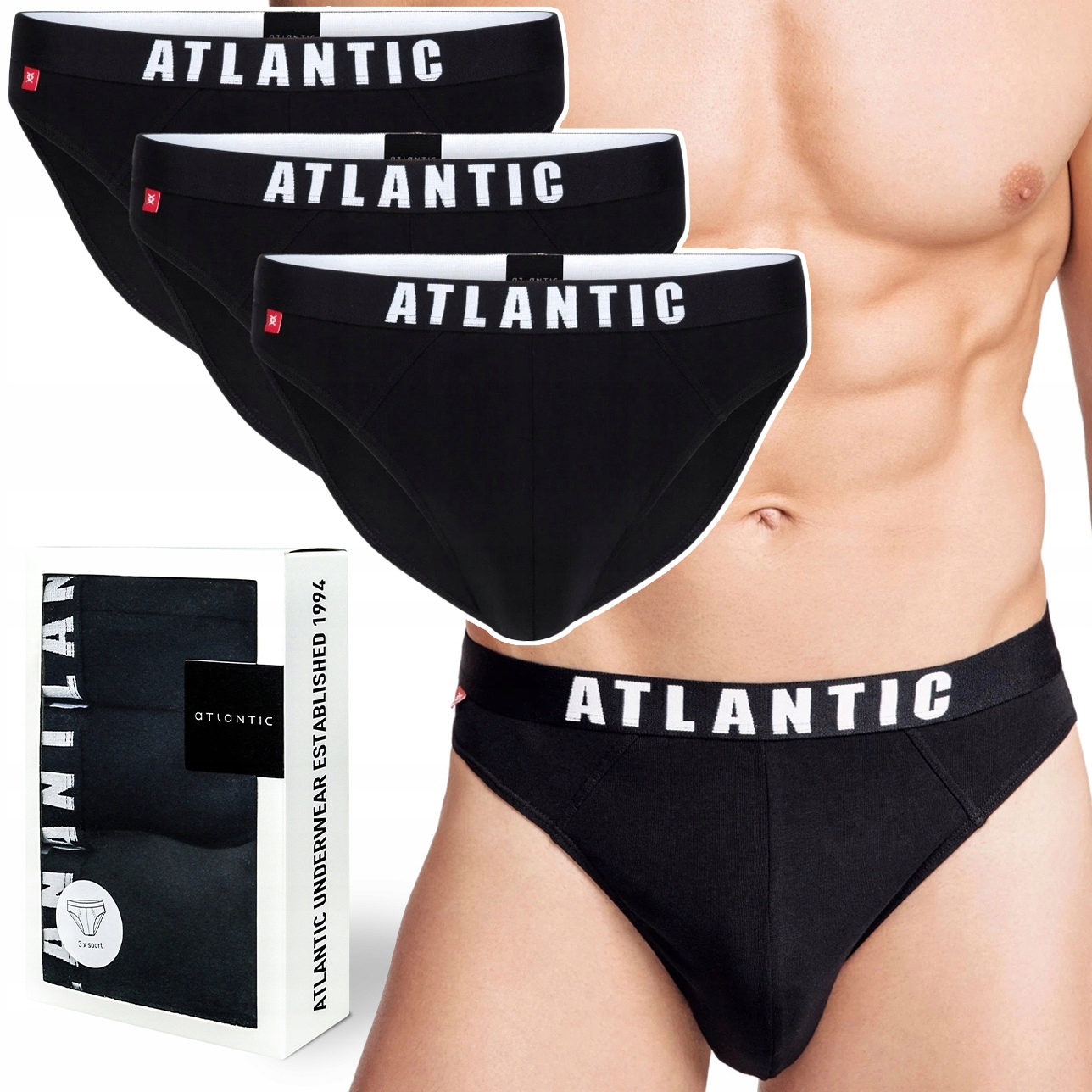 Atlantic 3MP-094 slipy Sport černé 3-PAK M