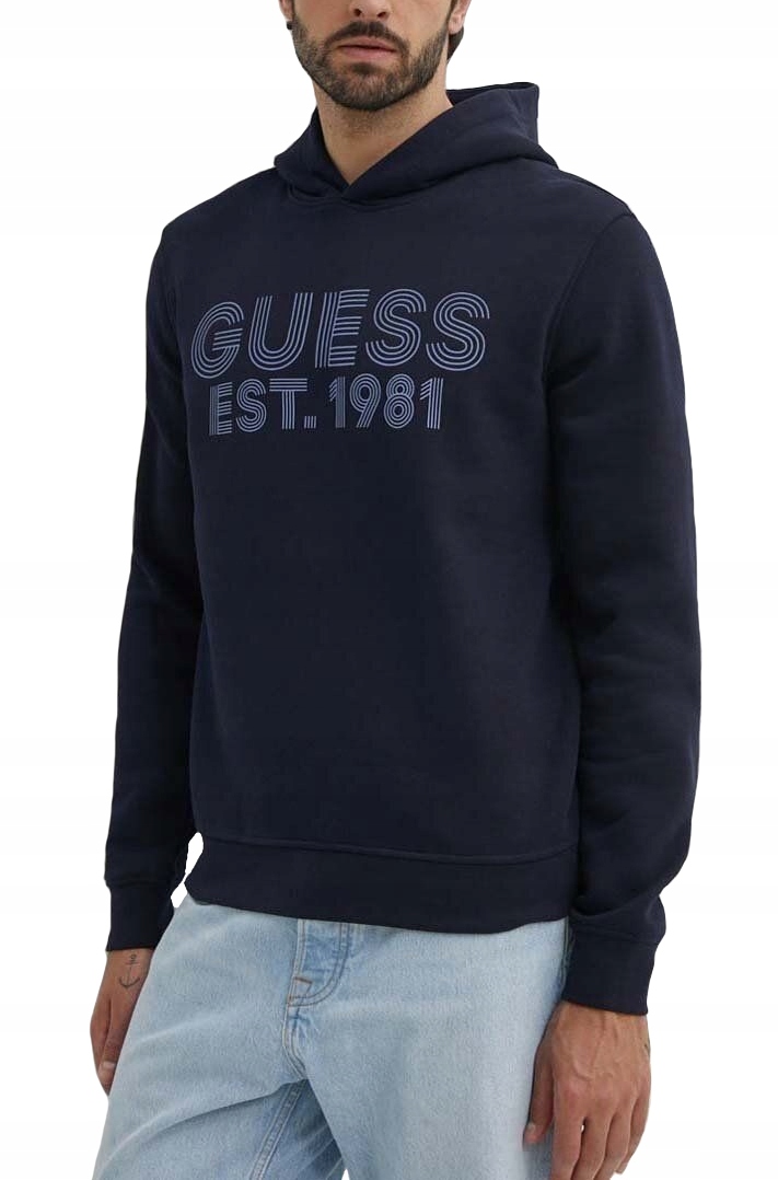 Tmavě Modrá Pánská Mikina S Kapucí Vkládací Logovaná Teplá Módní Guess XL