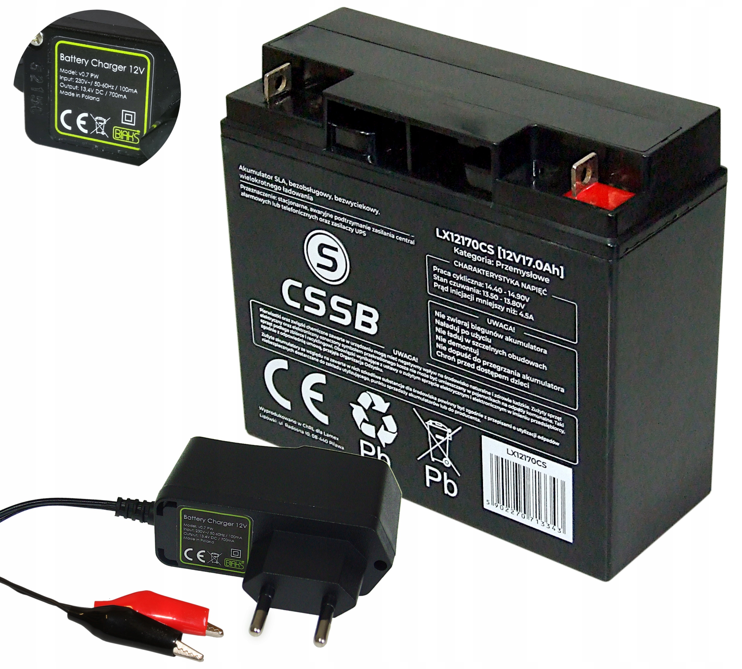 Akumulátor Agm 12V 17Ah Cssb (rozměr 18Ah 20Ah) Nabíječka 12V Pw