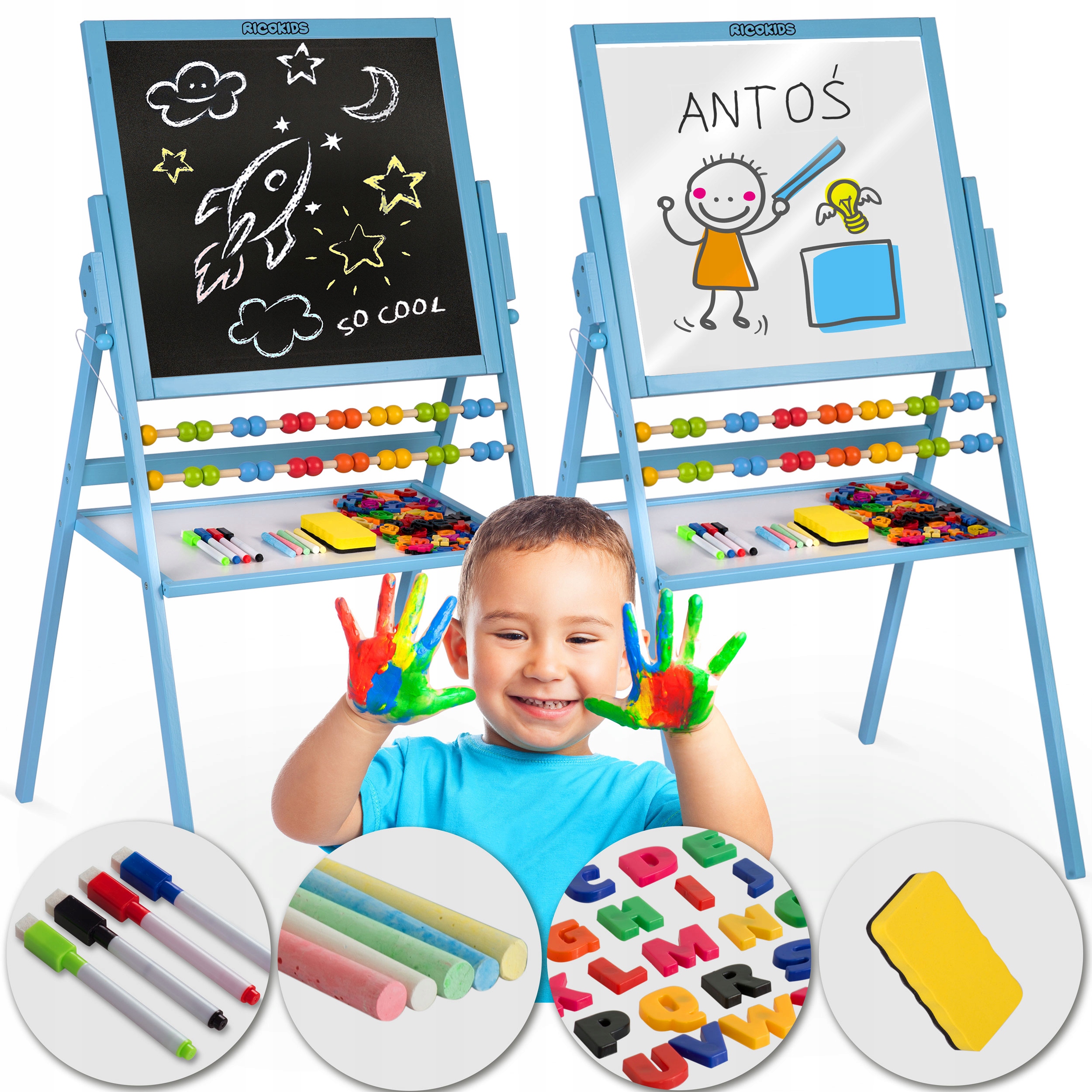 

Drewniana Tablica Magnetyczna Kredowa Liczydło 4W1