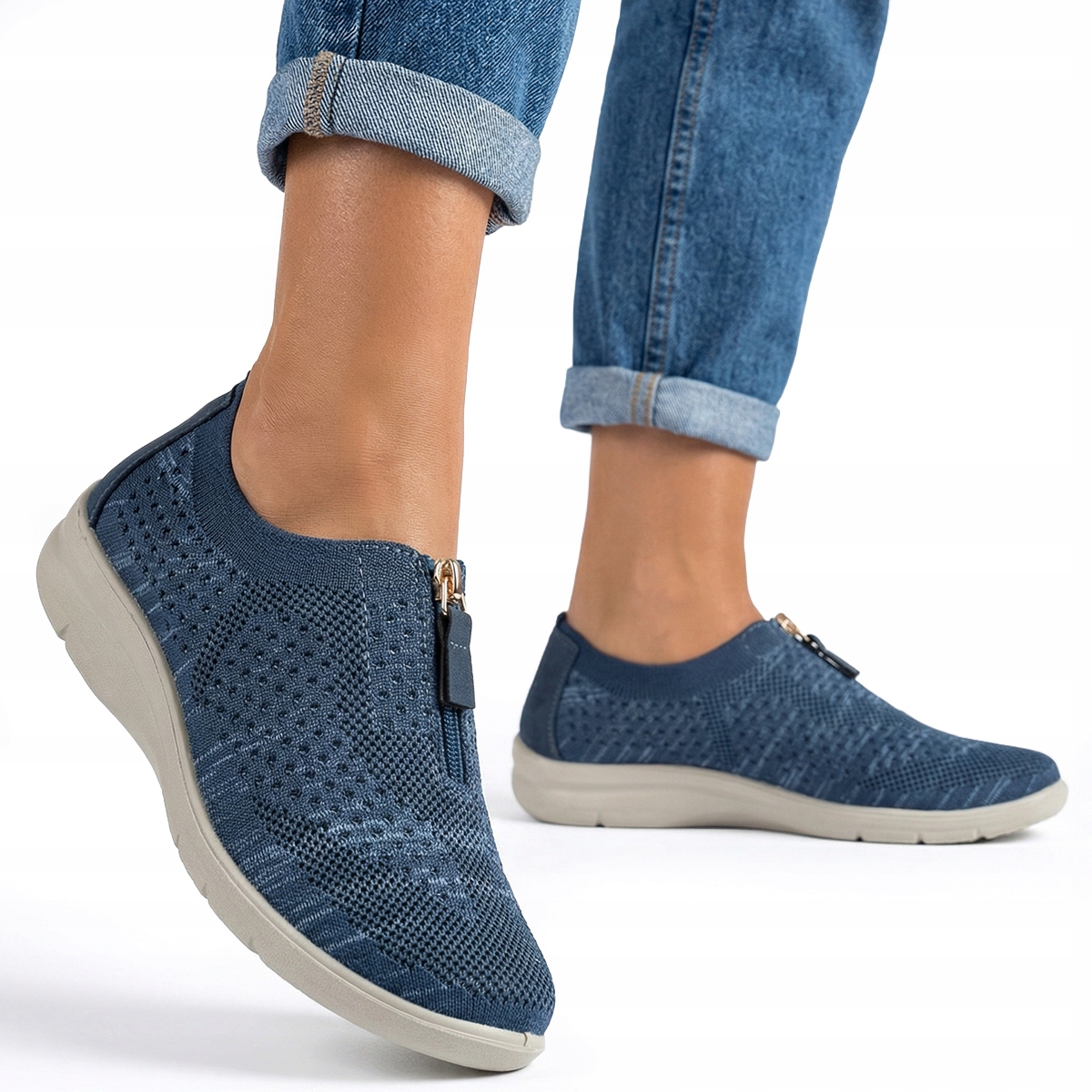 Półbuty trampki siateczkowe elastyczne w.SKÓRA niebieskie jeans Wojtyłko 38