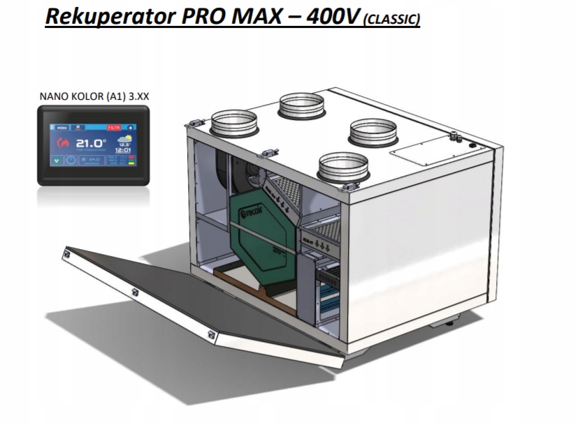 Rekuperator Pro Max 400v Zakres klas efektywności energetycznej A+ - G