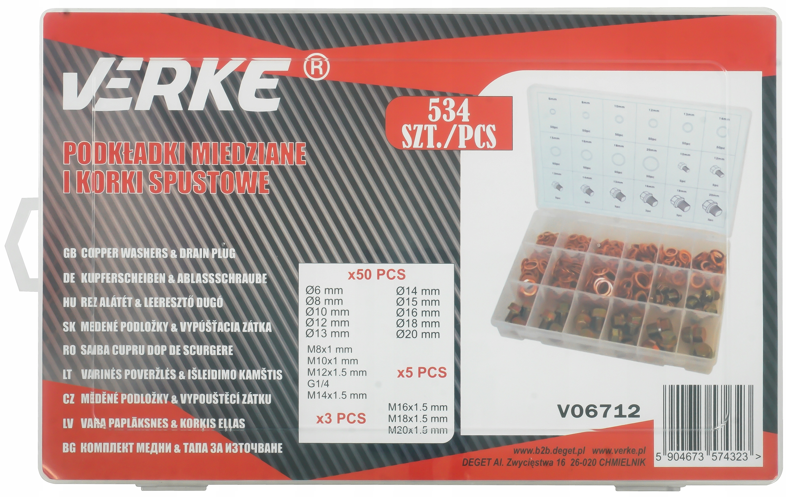 PODKŁADKI MIEDZIANE KORKI SPUSTOWE ZESTAW PODKŁADEK KORKÓW SPUSTOWYCH 534 Kod producenta V06712