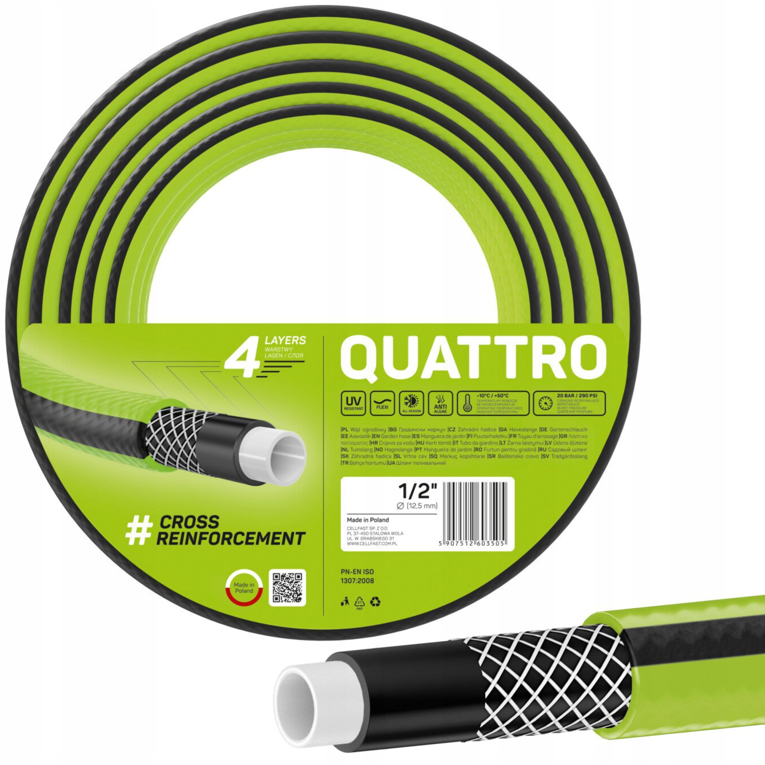 

Cellfast Wąż Ogrodowy 4-WARSTWOWY 20bar 1/2'' 50m