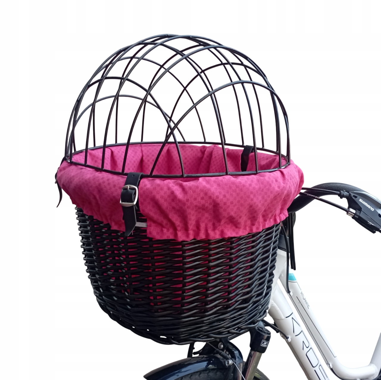 Koszyk wiklinowy na Rower z obszyciem i poduszką Transporter dla Psa do10kg