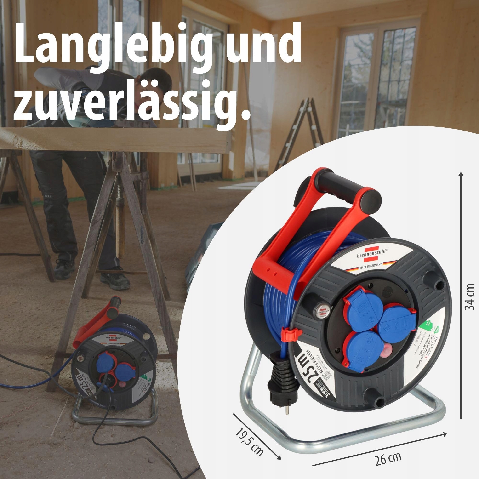 BRENNENSTUHL Kabeltrommel 25m Do Użytku Zewnętrznego IP44 Szary — miniatura 7