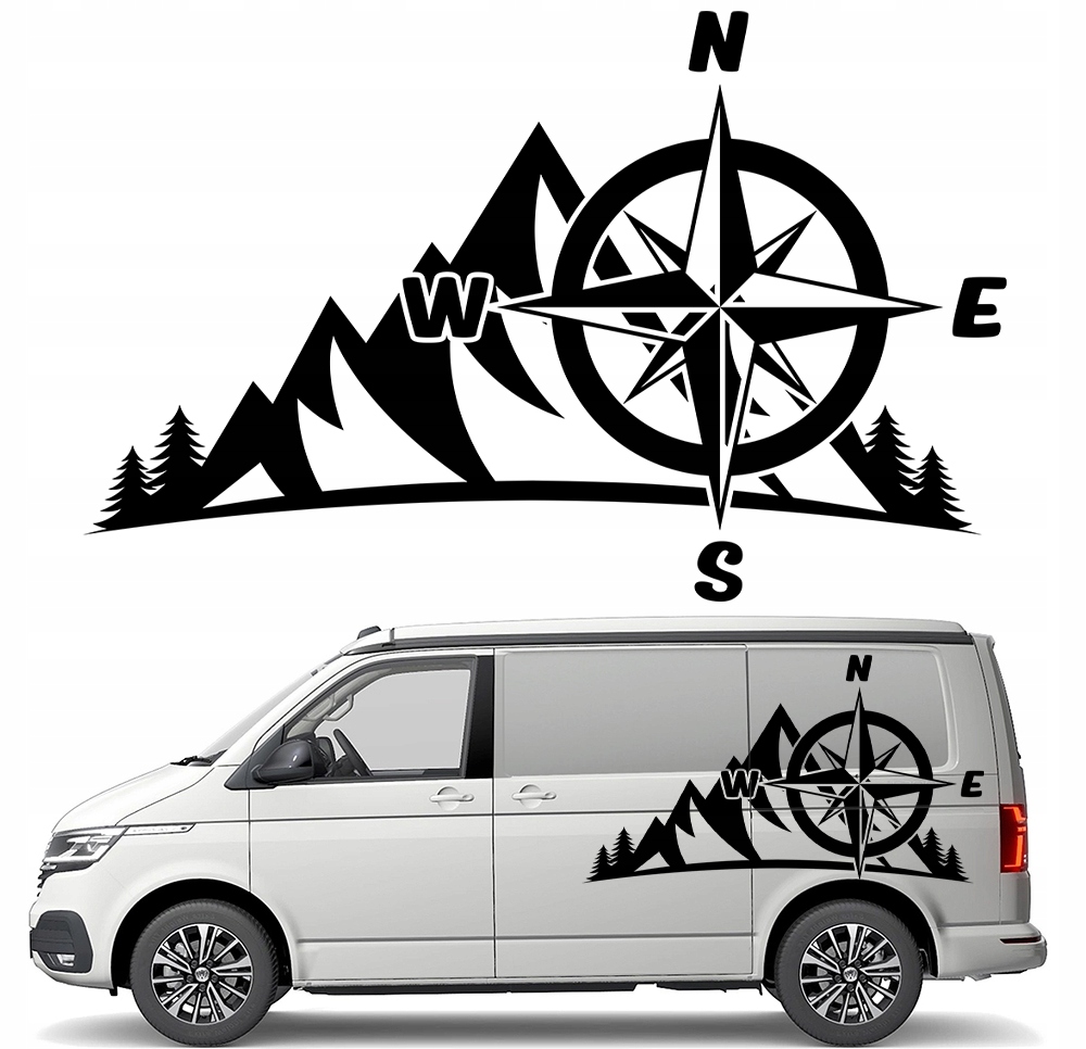 Samolepka Grafika na auto karavan přívěs Hory Kompas Růže Větrů 90x141