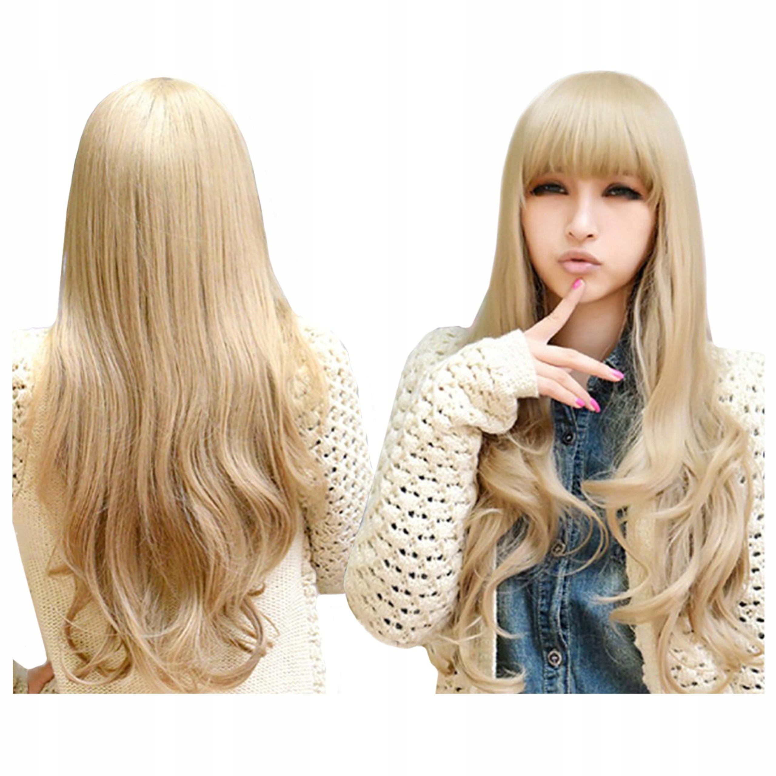 

Blond Peruka długie włosy z Grzywką syntetyczna