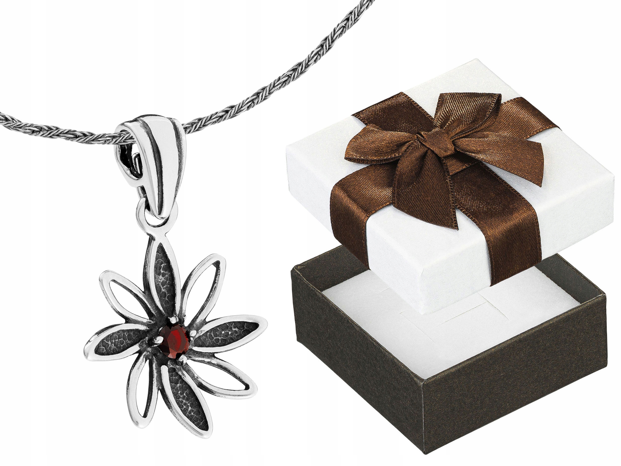 Krátký stříbrný dámský náhrdelník Květ s červenou zirkonií Květina Choker 38