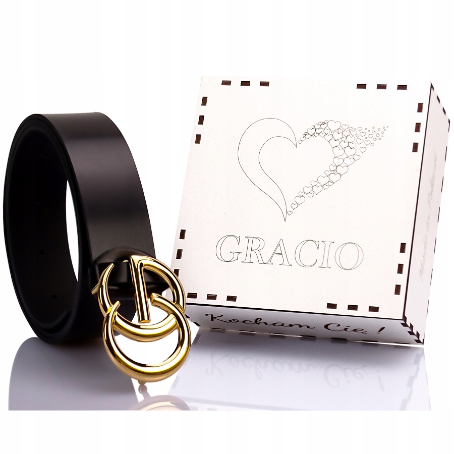 

Pasek 120cm Gracio Czarny Złota Klamra Box Ozdobny