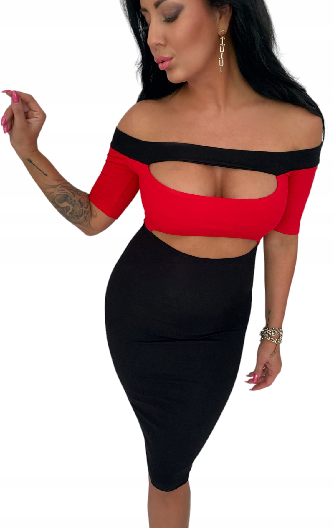 LipMar sexy šaty sukně s pruhy, odhalená ramena, výstřih, velikost M 38