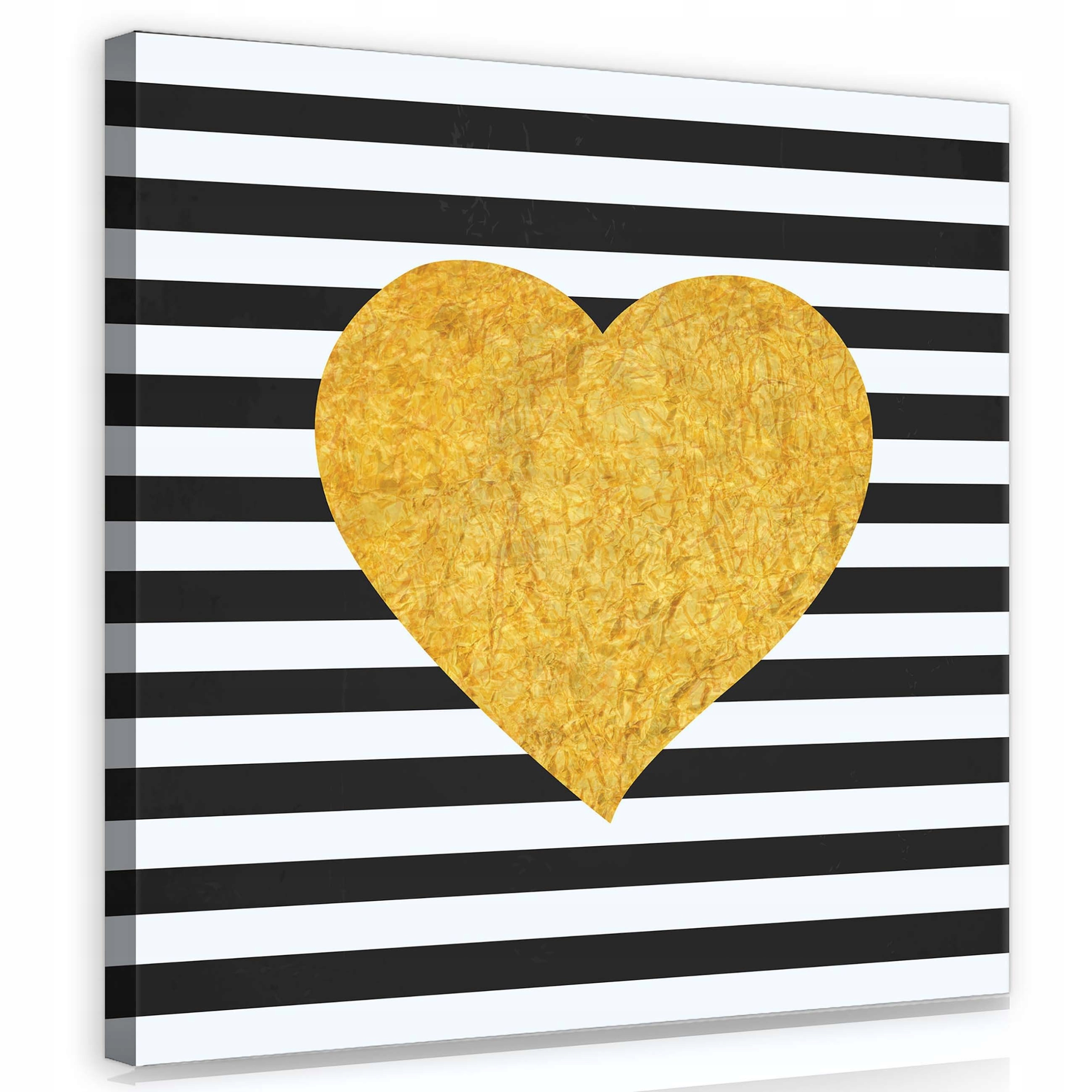 Obraz 80x80 Zlaté srdce černobílé pruhy kontrast moderní láska