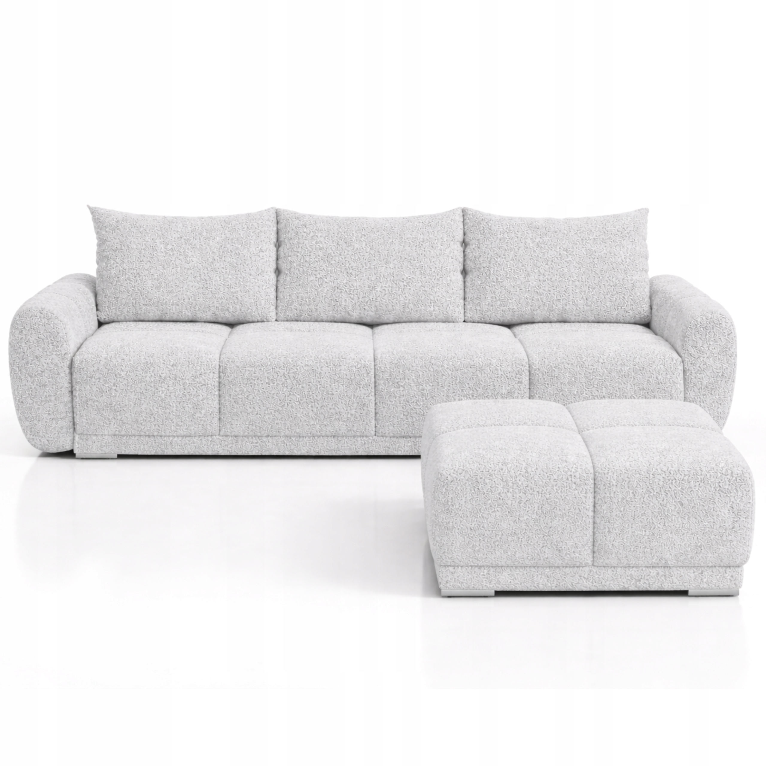 Šedá Rozkládací Pohovka S Funkcí Spaní 150 x 200 CM Honey 3 Boucle Taburet