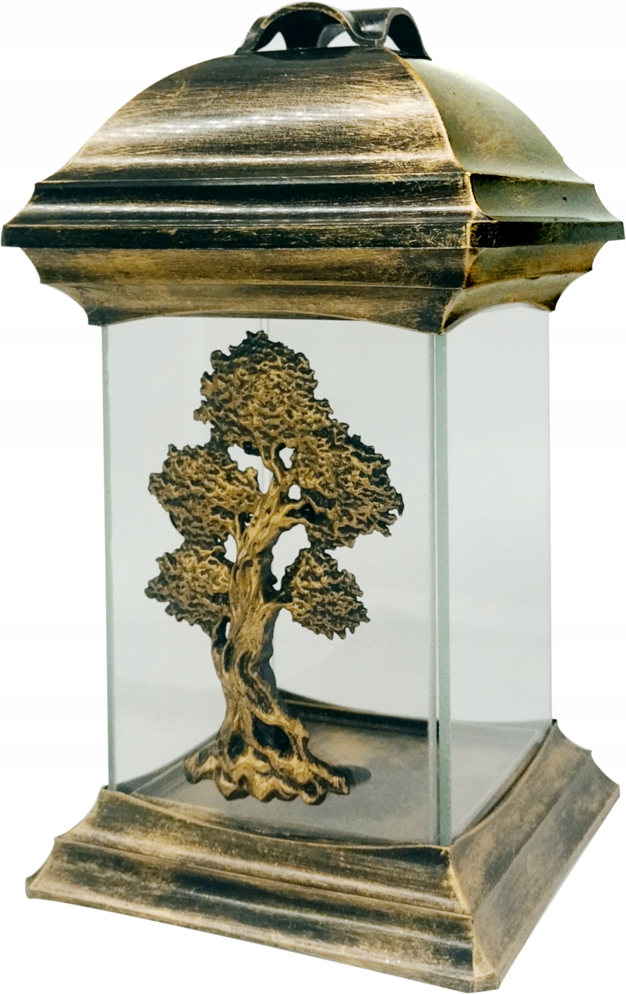 Znicz szklany ozdobny katedra premium APLIKACJA DRZEWO ZŁOTY wys. 26cm