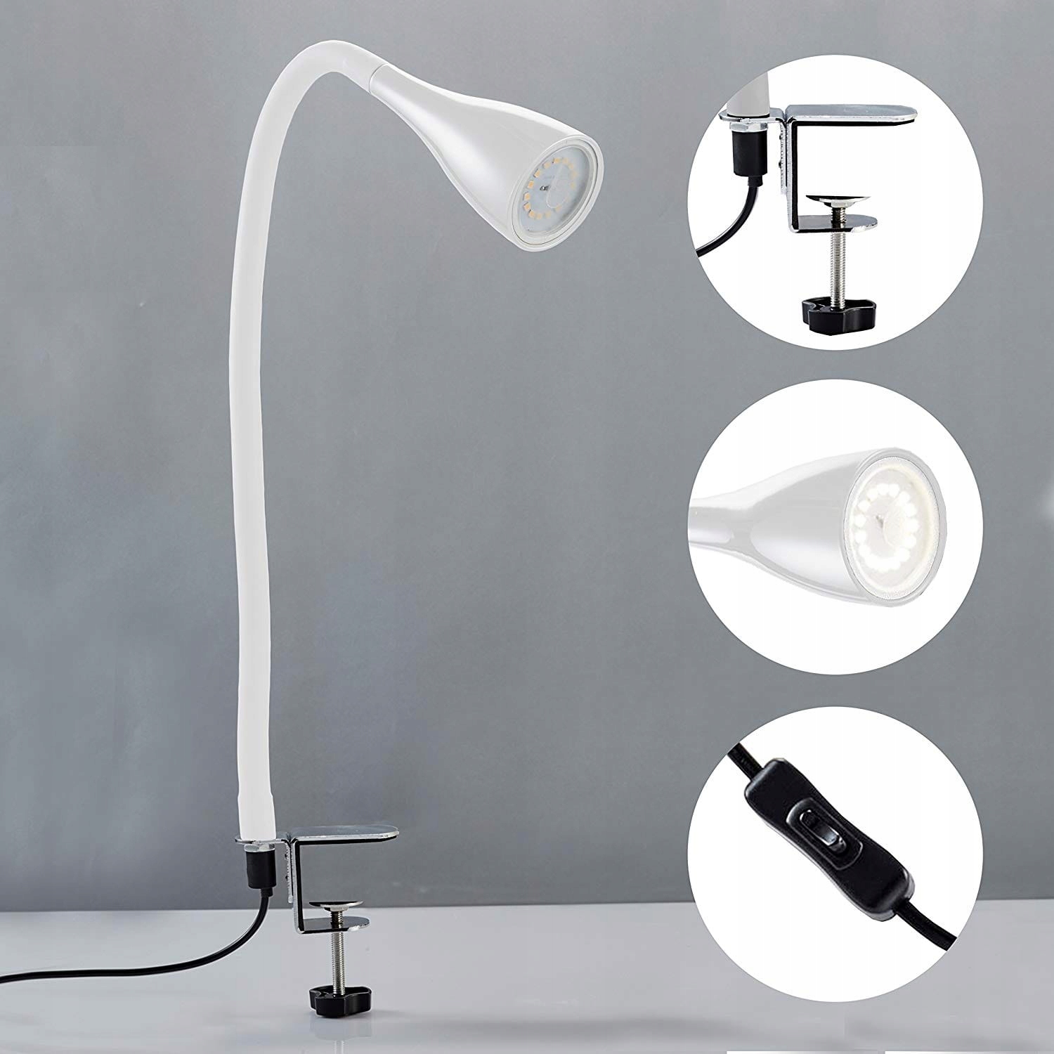 LAMPKA BIURKOWA - ZACISK - BIAŁA - LED ŚCIEMNIACZ Długość/wysokość 60 cm