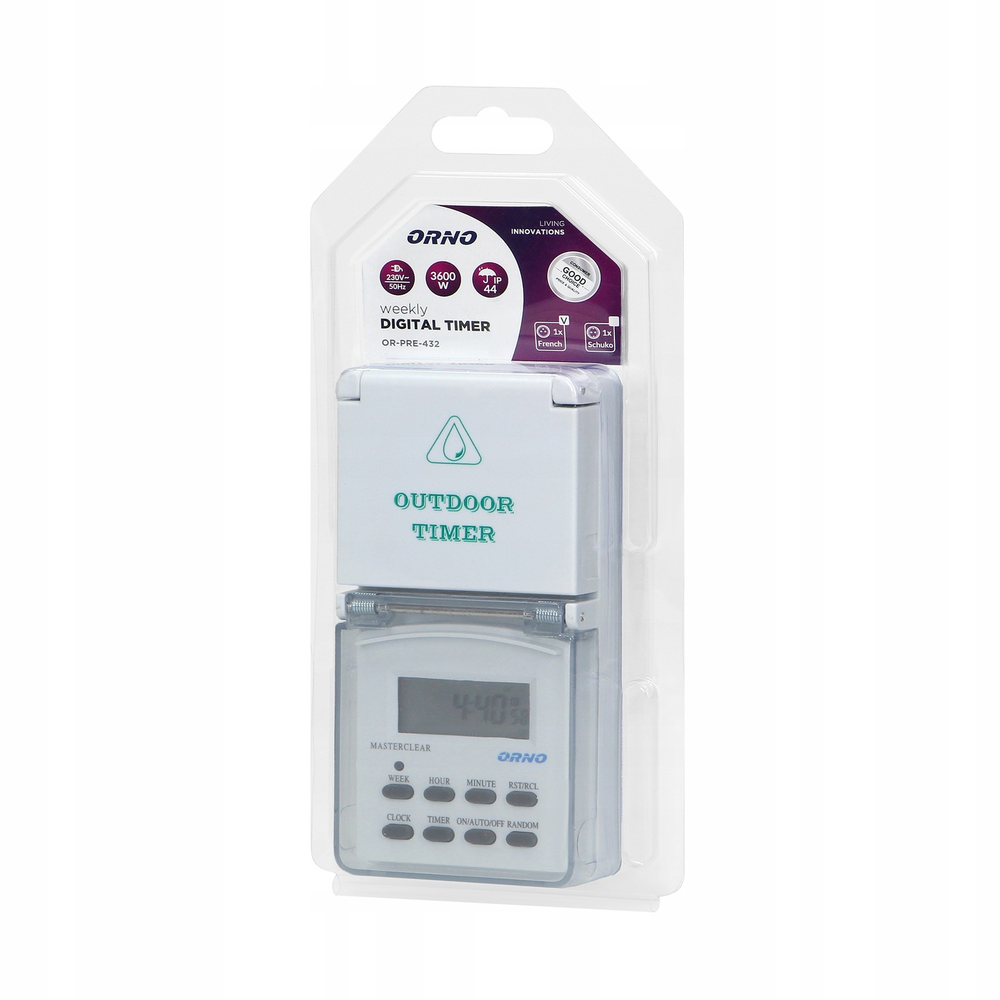 ELEKTRONICZNY PROGRAMATOR CZASOWY ZEWNĘTRZNY ORNO Kod producenta OR-PRE-432