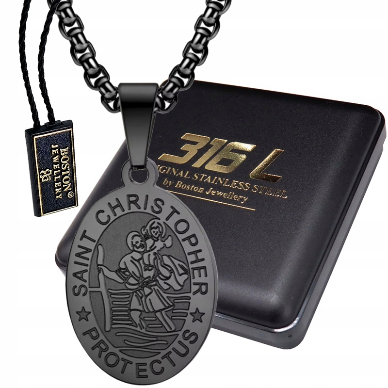 Černý Řetízek S Medailonkem A Svatým Kryštofem Královská Vazba 60 CM