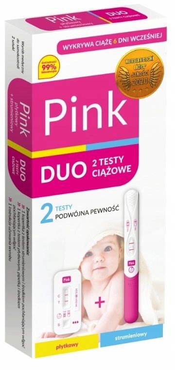 Pink DUO 2 testy ciążowe, strumieniowy + płytkowy