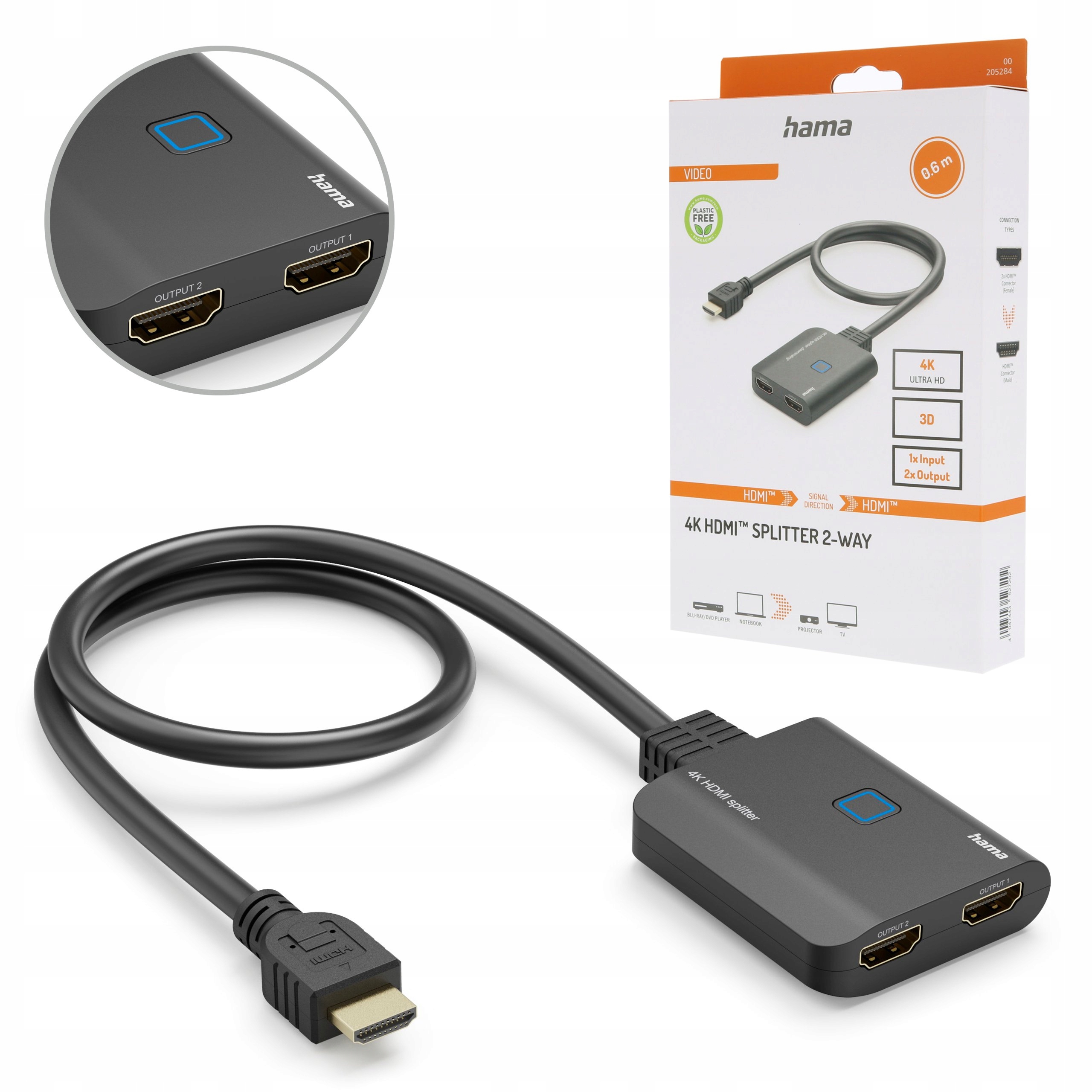 Hama rozdzielacz sygnału splitter Hdmi 4K przełącznik ultra Hd Hdcp