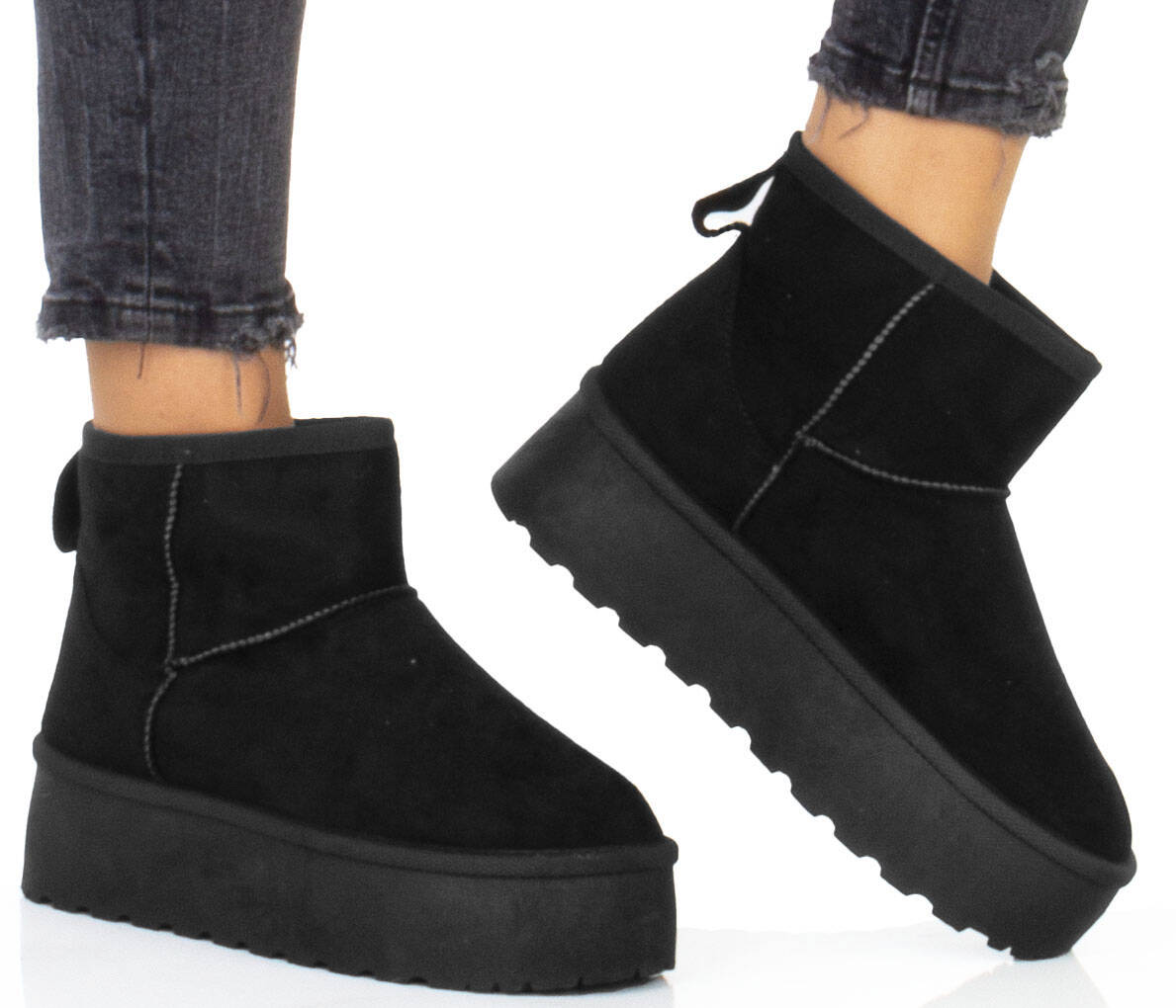 ŚNIEGOWCE CZARNE OCIEPLANE BOTKI PLATFORMA WSUWANE 40