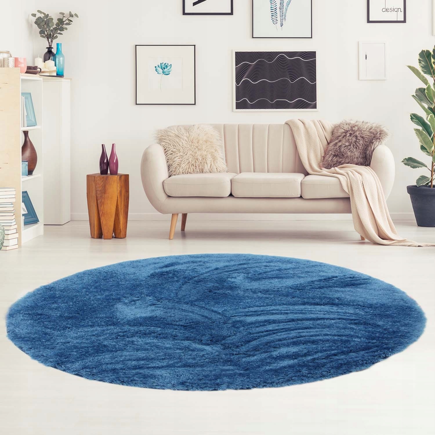 Dywan Plusz Koło SOFTI NIEBIESKI Pluszowy Koło 80 Marka ELSIMONE CARPET