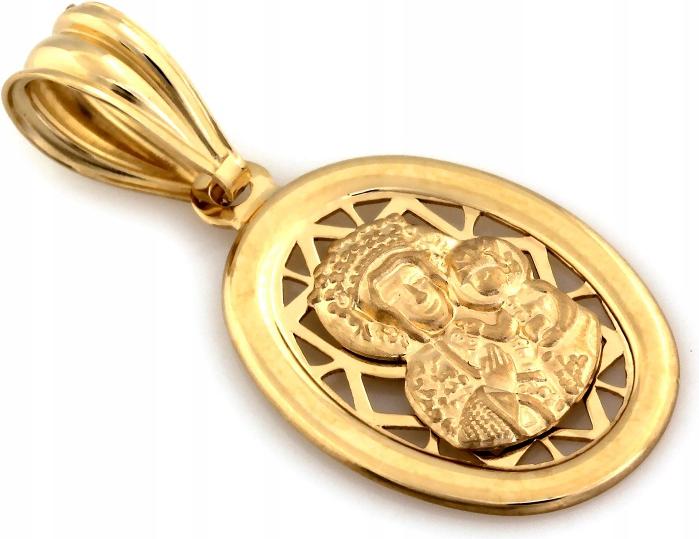 Zlatý medailon 585 Pannou Marií Čenstochovskou oválný přívěsek 14k Marie