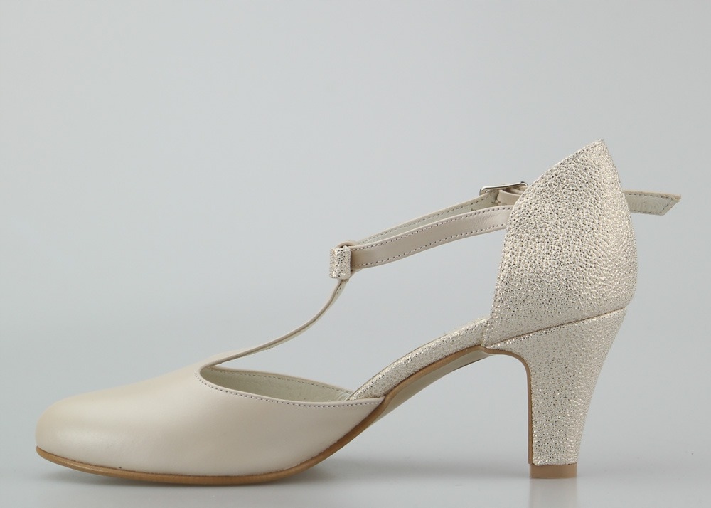 BEŻOWE ZŁOTE NISKIE CZÓŁENKA ŚLUBNE SKÓRZANE 38 Płeć kobieta