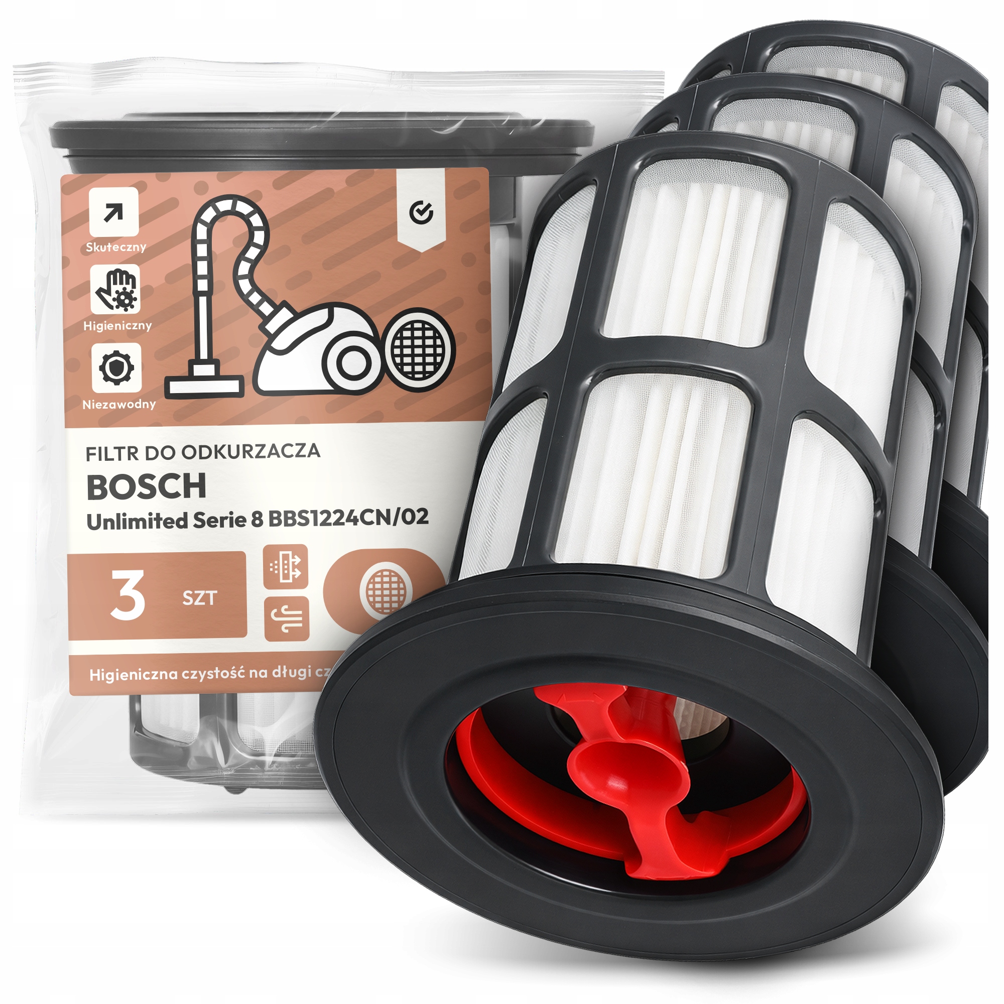 3x Filtr Pro Vysavač Bosch Unlimited Serie 8 BBS1224CN/02 Hepa Filtr Em-w