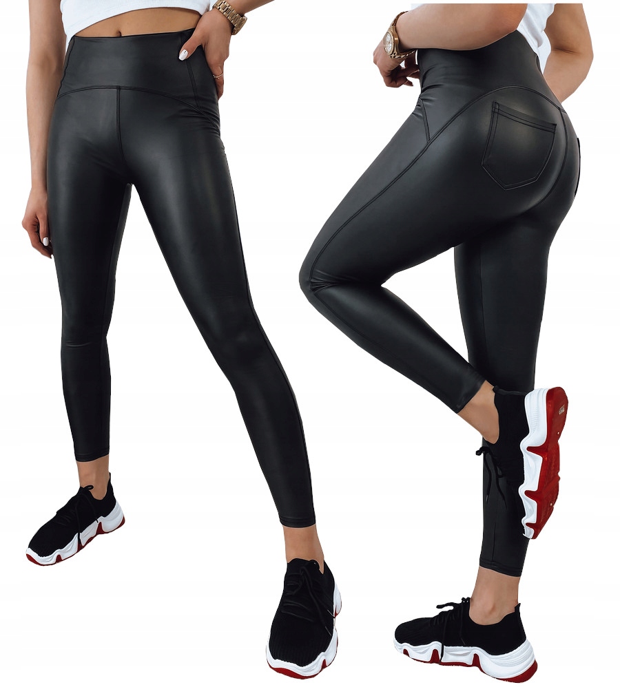 

Czarne Leginsy Getry Woskowane Matowe Push Up L/XL