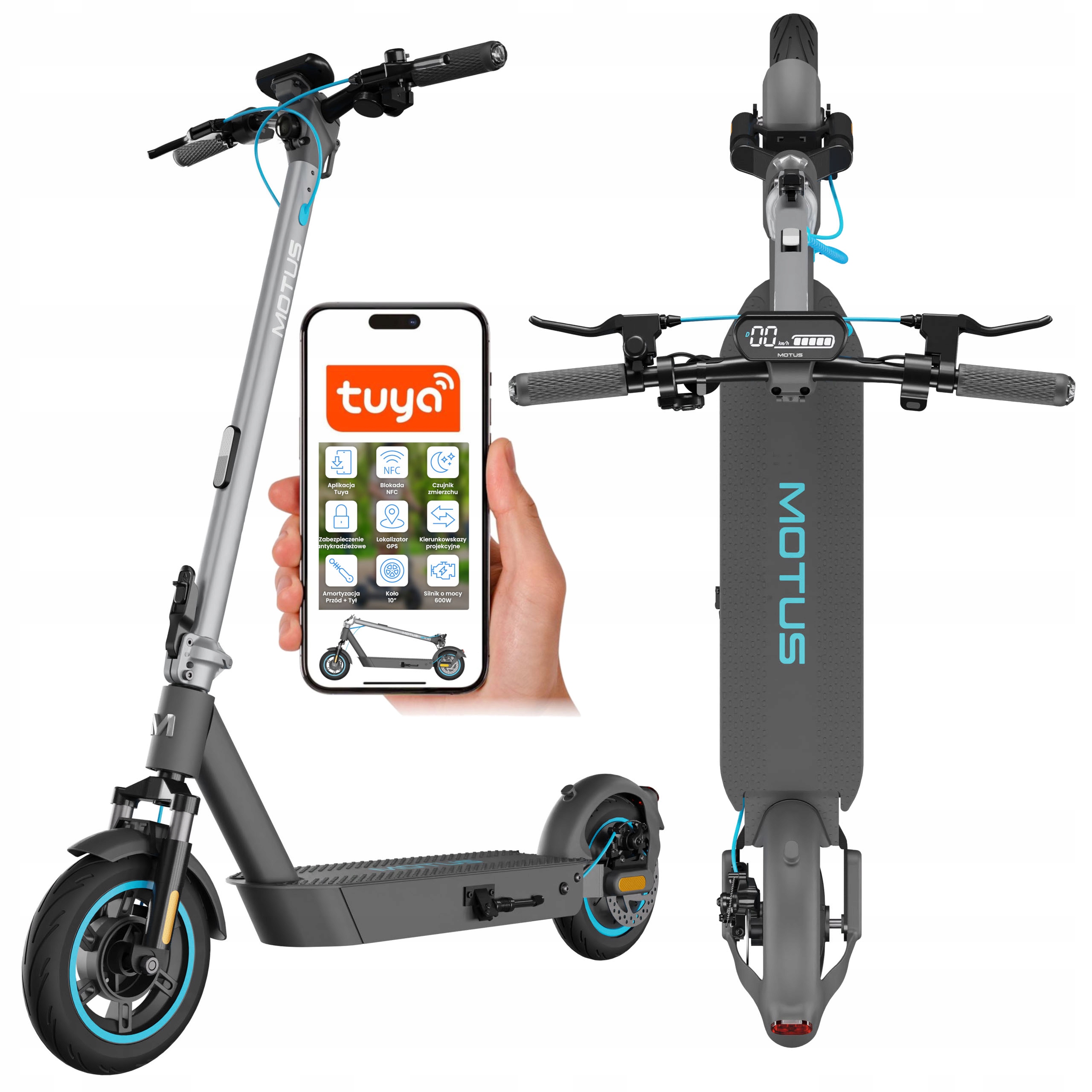 Hulajnoga elektryczna Motus Scooty 10 Pro Nfc aplikacja Tuya Gps 600W 70km