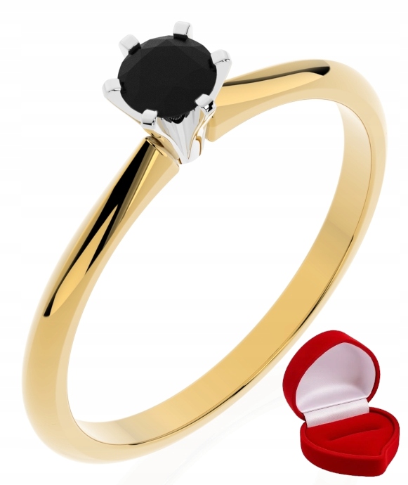 Zlatý Prstýnek 585 14K Černý Briliant 0,19 ct R21