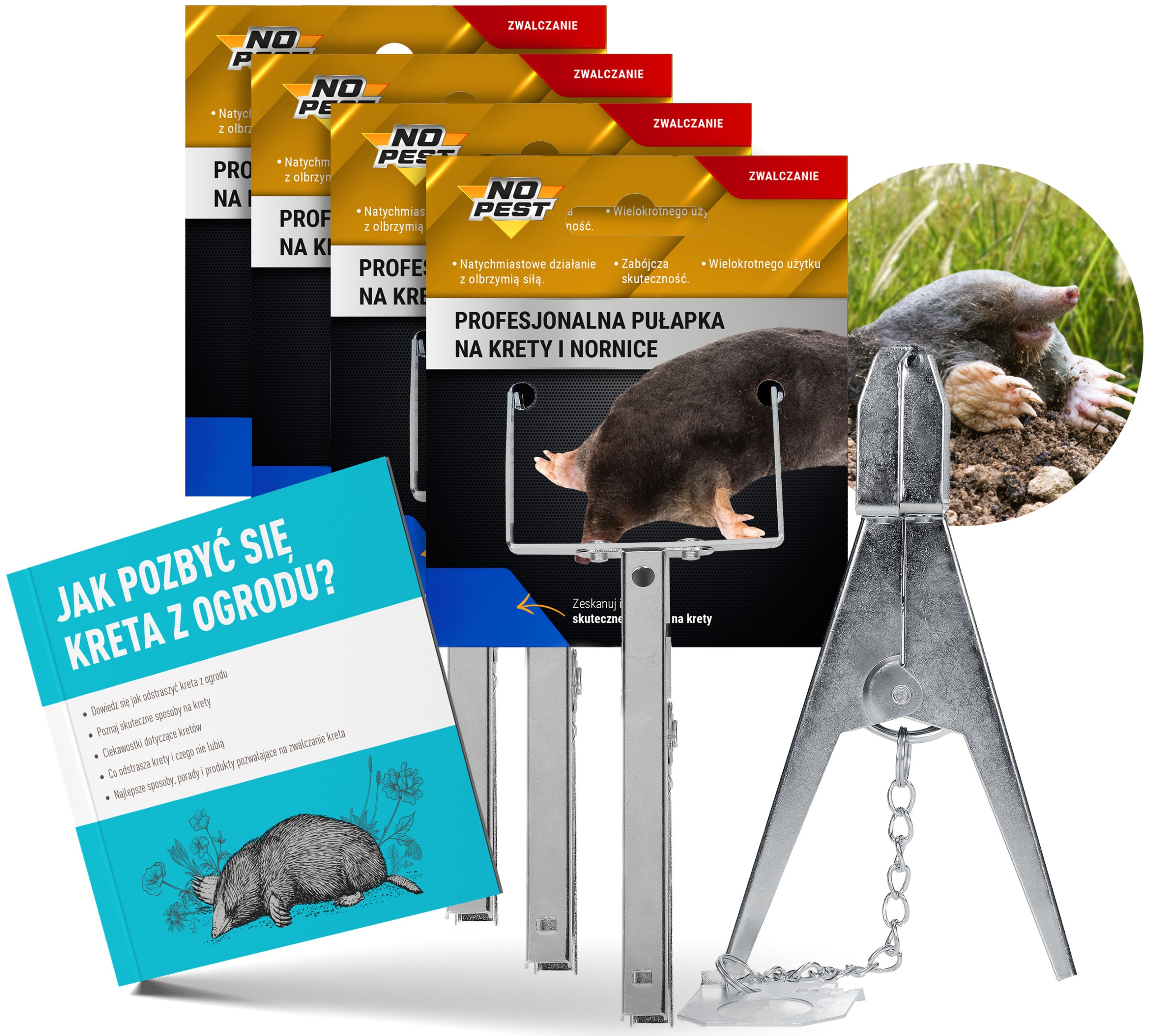 SKUTECZNA PROFESJONALNA PUŁAPKA NA KRETY NORNICE KRETOŁAP NO PEST (3 SZT)