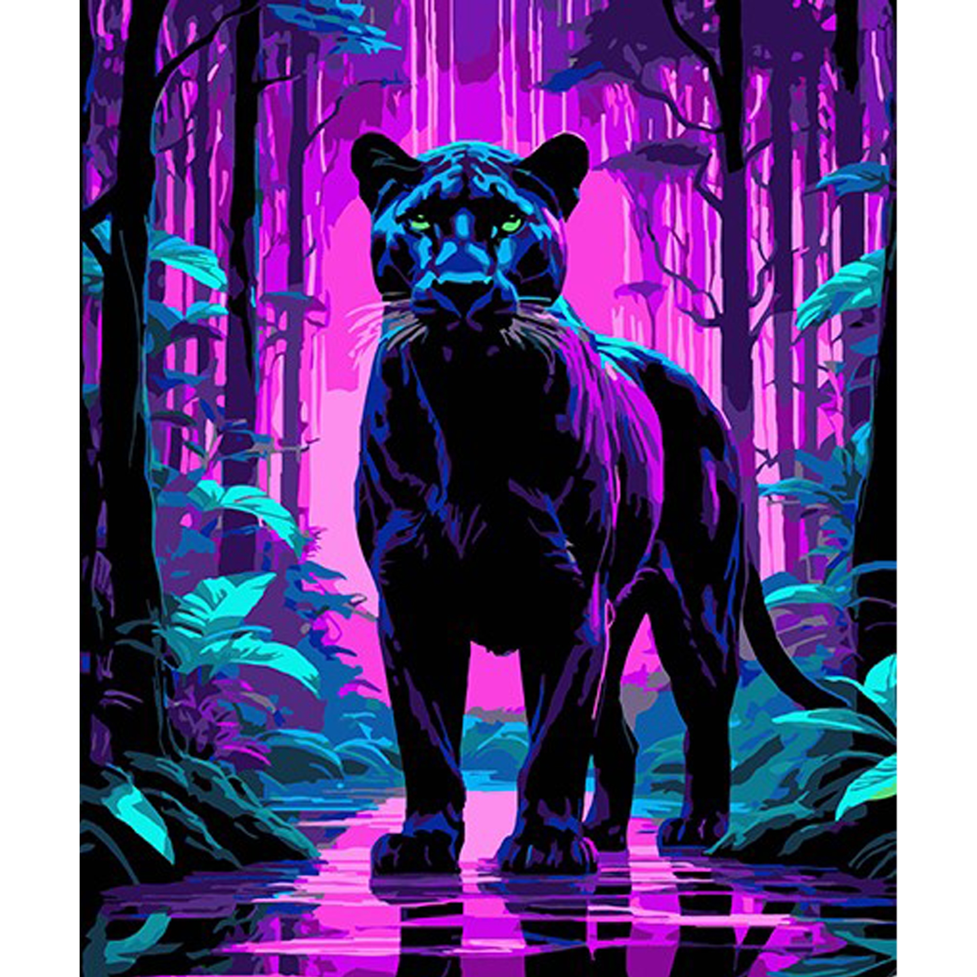 malování podle čísel Na Černém Pozadí, Panther v tropech 30x40 jako dárek