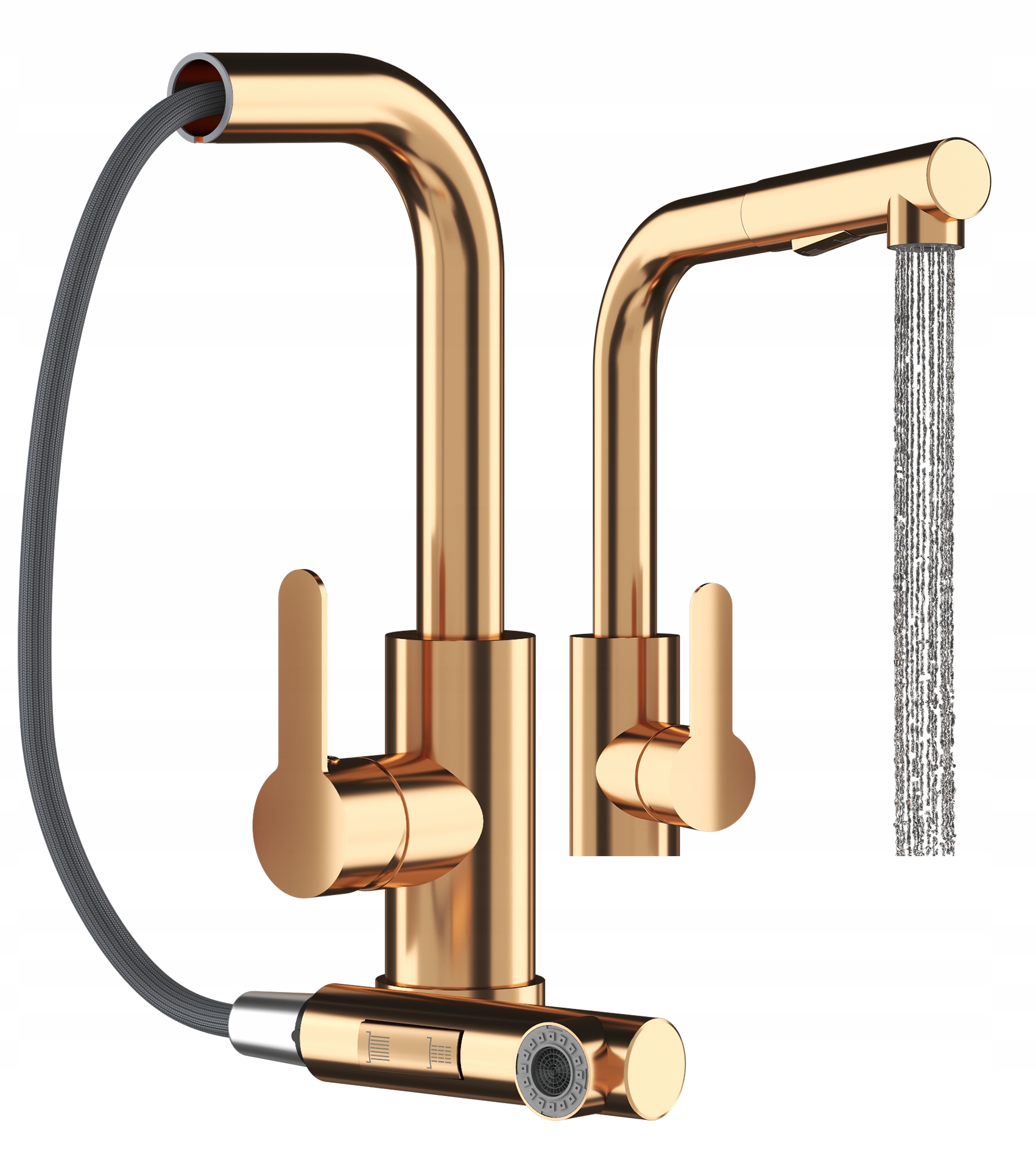 Rose Gold Kuchynský Kohútik S Výsuvným Výtokom, 2 Prúdy Do Umývadla Ebro