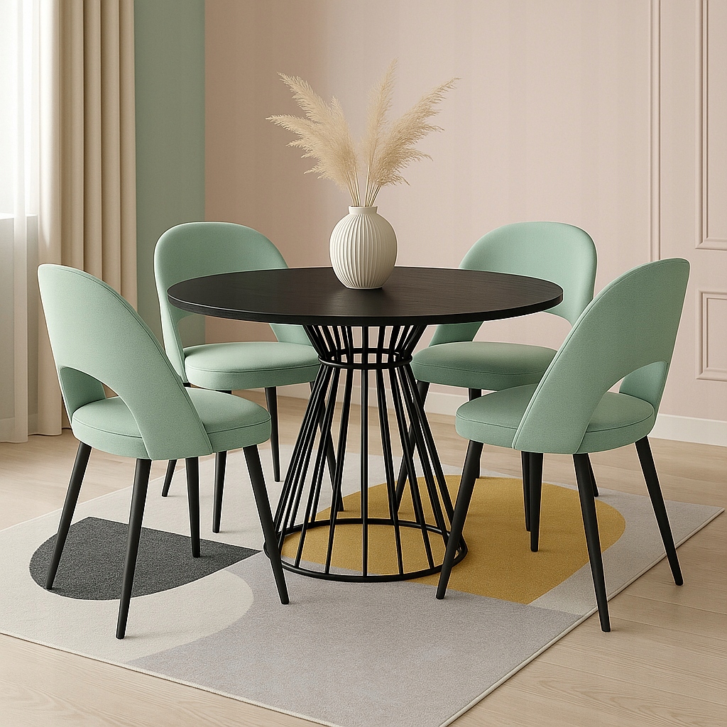 Stůl s kulatou deskou, černý stůl do obývacího pokoje 90 cm, loftový stůl černý