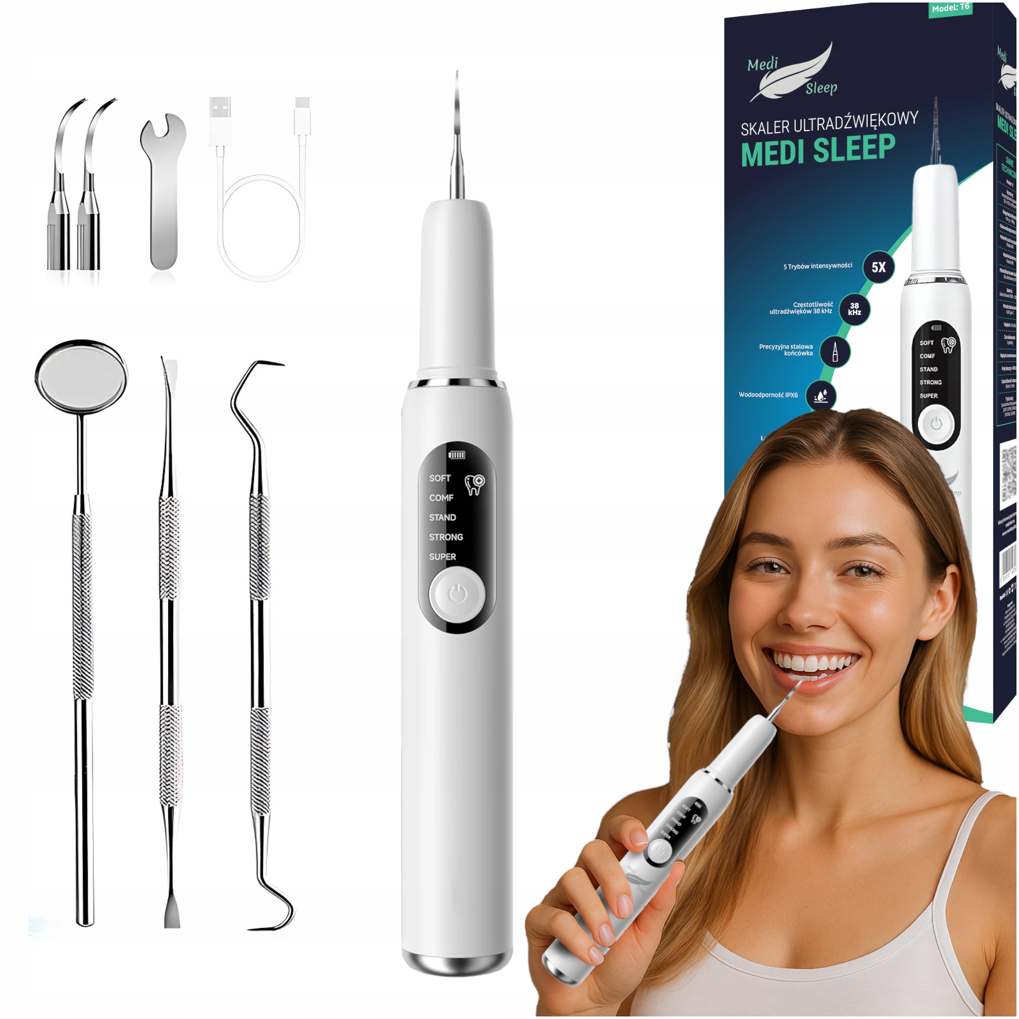 Skaler Ultradzwiękowy Do Zębów- 5 Trybów Do Usuwania Kamienia Nazębnego