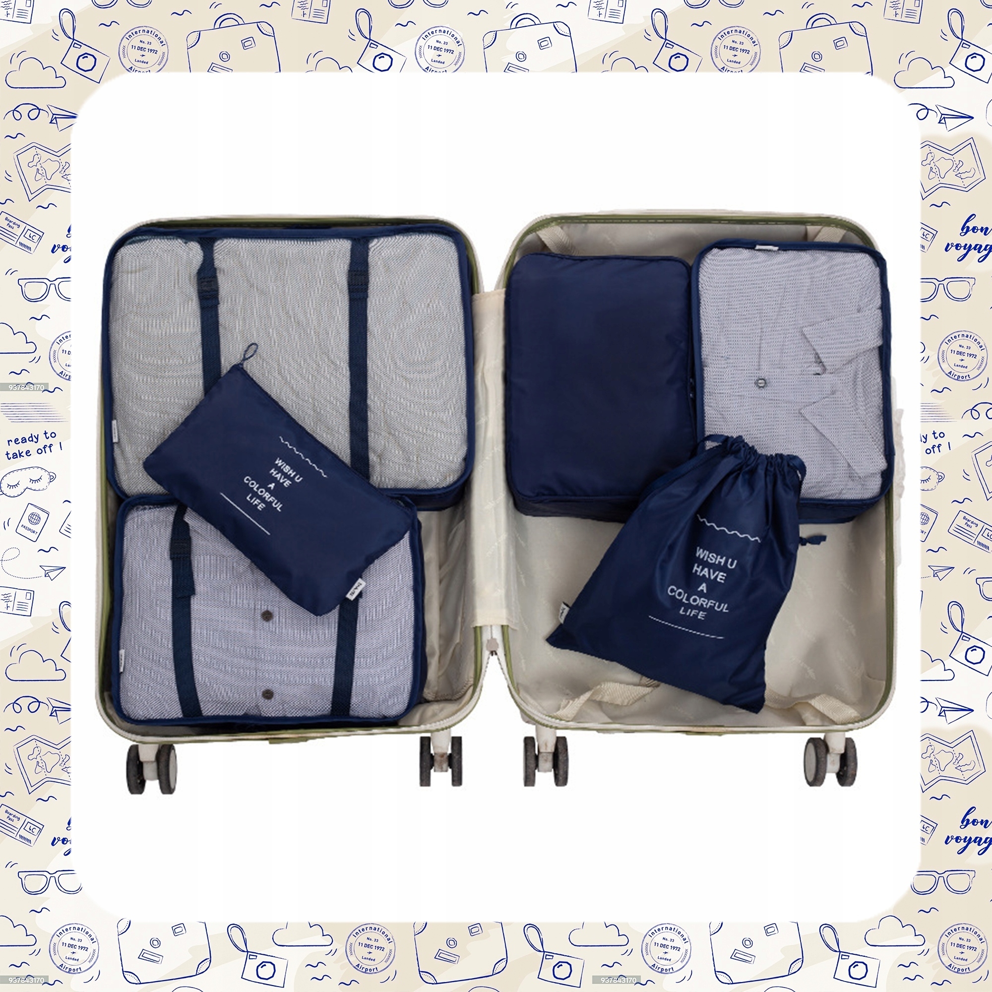 KOMPLET 10 SZTUK ORGANIZERÓW PODRÓŻNYCH DO WALIZKI NA ODZIEŻ BUTY BIELIZNĘ Model PL-PackingCubes-9set-Mint