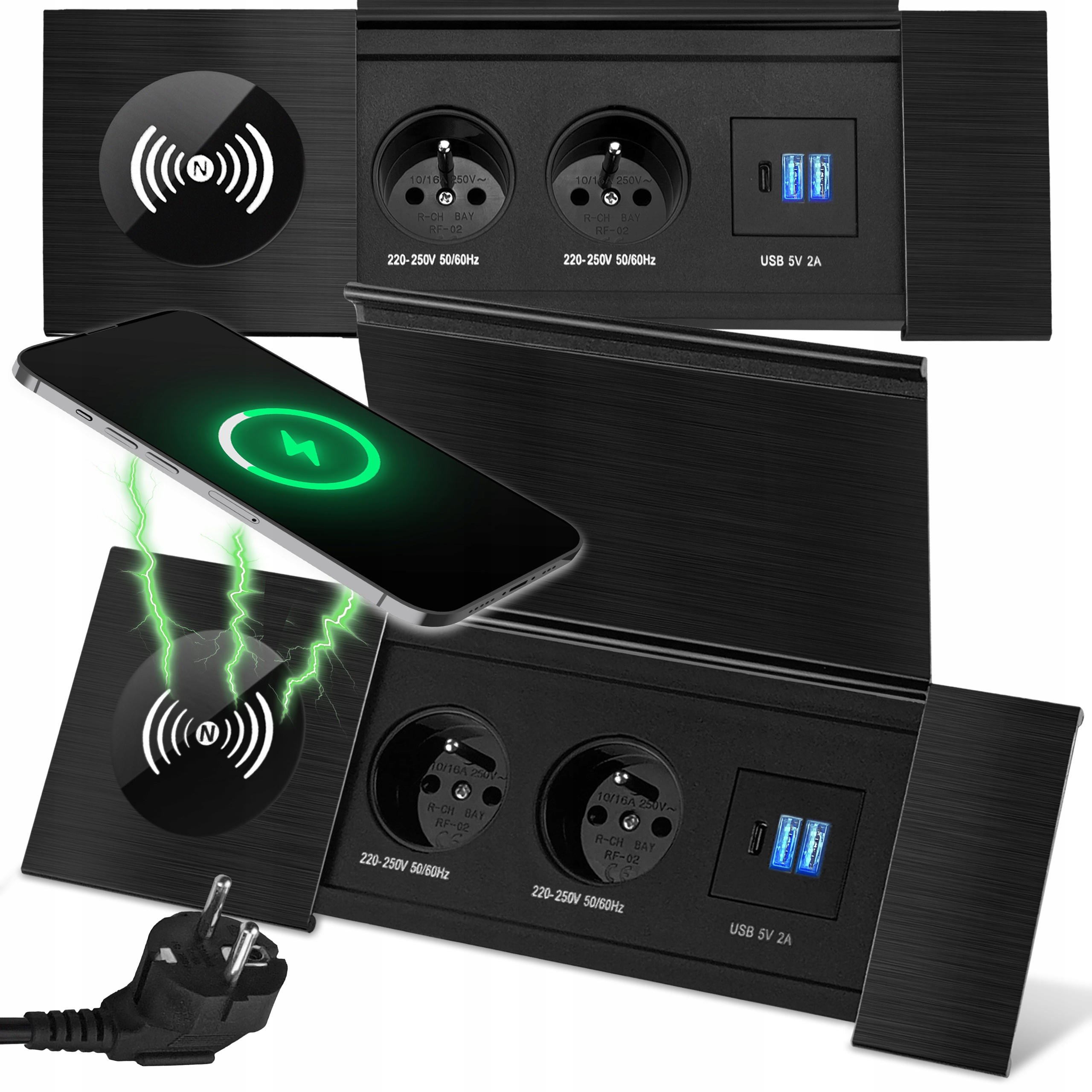 Gniazdo Nablatowe Chowane W Blat Ładowarka Indukcyjna Qi 2x Usb Usb C