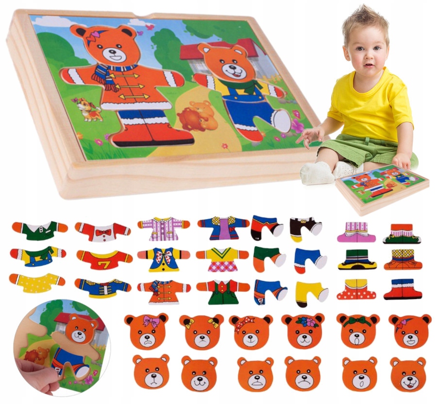 

Układanka Drewniana Puzzle Ubieranie Misiów 36 el.