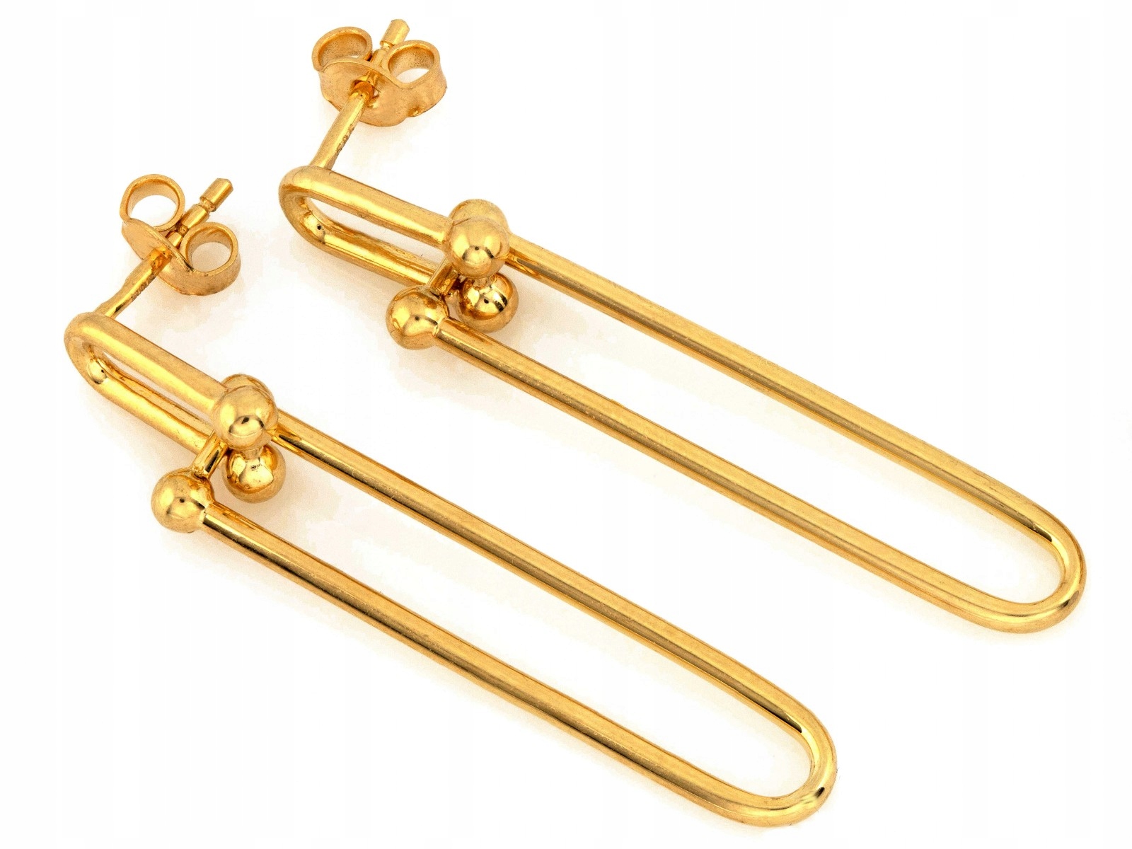 Moderní náušnice zlaté 585 14k dlouhé pohyblivé prvky na tyči 3.00g