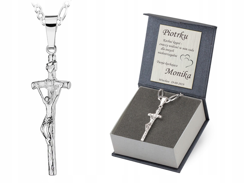 Stříbrný Řetízek Figaro 50 cm Kříž 925 Gravírování