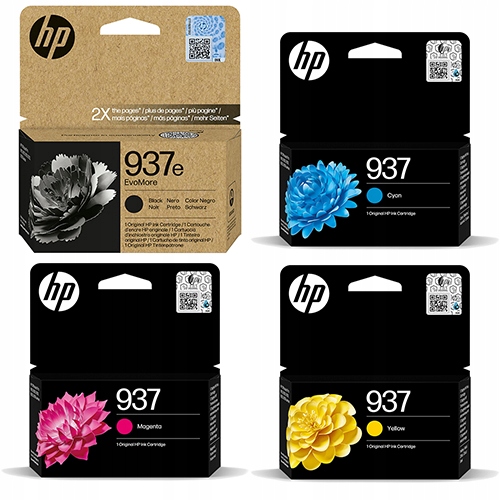 Zestaw 4 tuszy org. Hp 937e XL Black 937 Cmy Hp 9110 9120 9130 9720 9730