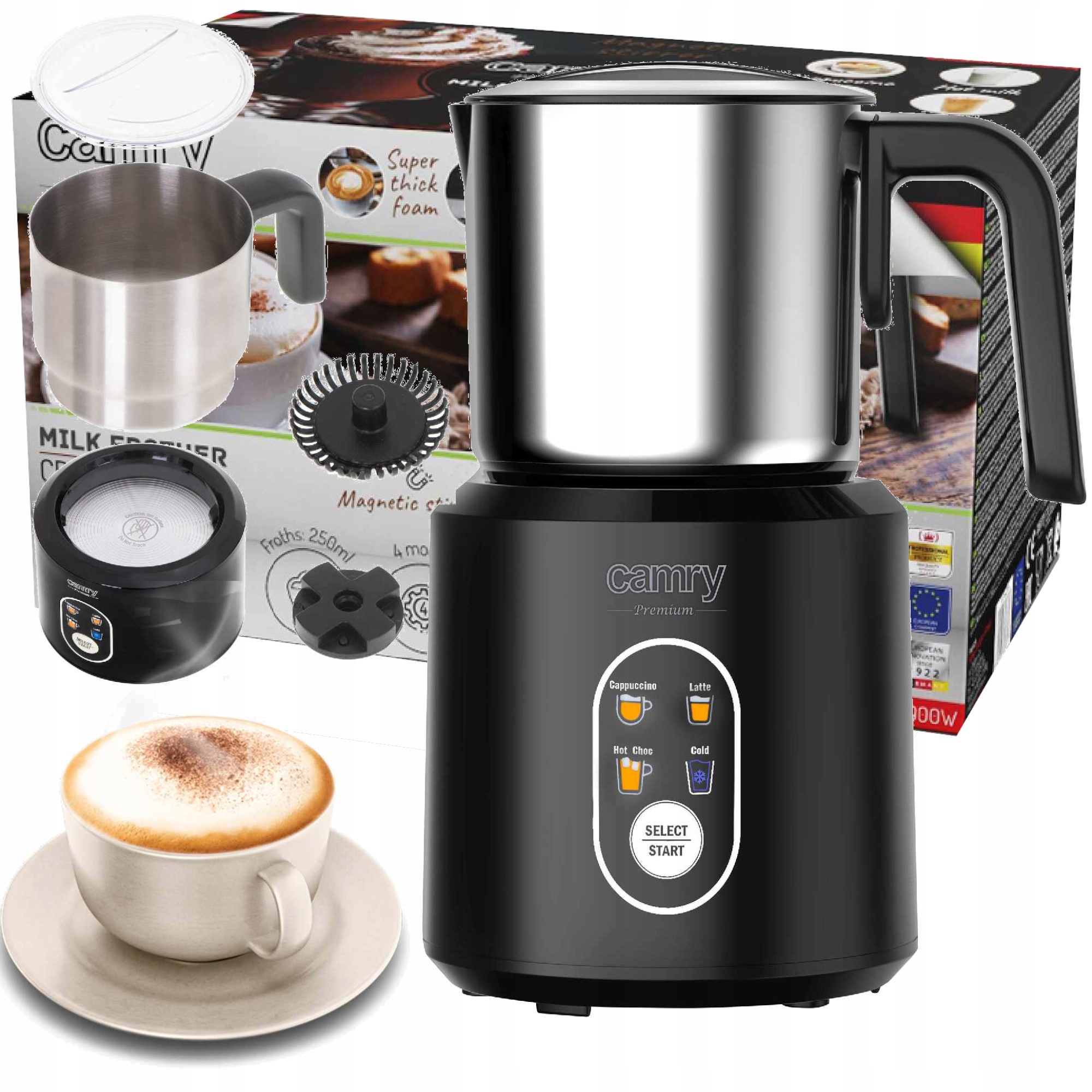 Elektrický napeňovač mlieka na ohrievanie latte cappuccino čierny 350 ml